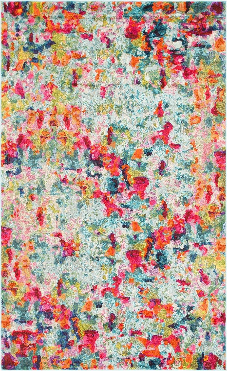 Colorful Abstract Synthetic Washable Reversible Area Rug