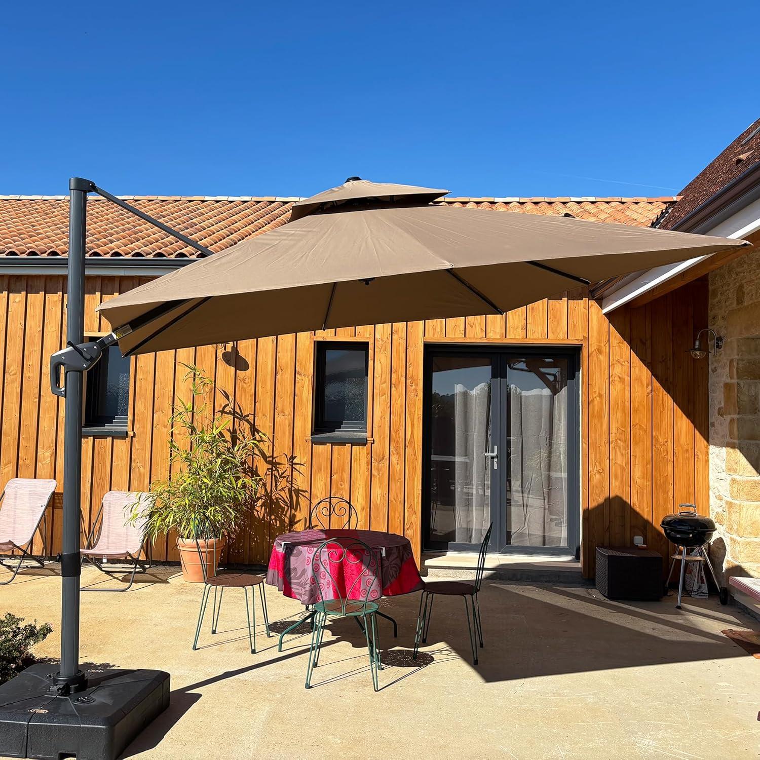 PURPLE LEAF 10FT Cantilever Outdoor Umbrellas Large Patio Umbrella Hanging Double Top Square Offset Umbrella with 360°Rotation Tilting Umbrella Outdoor Patio, Taupe