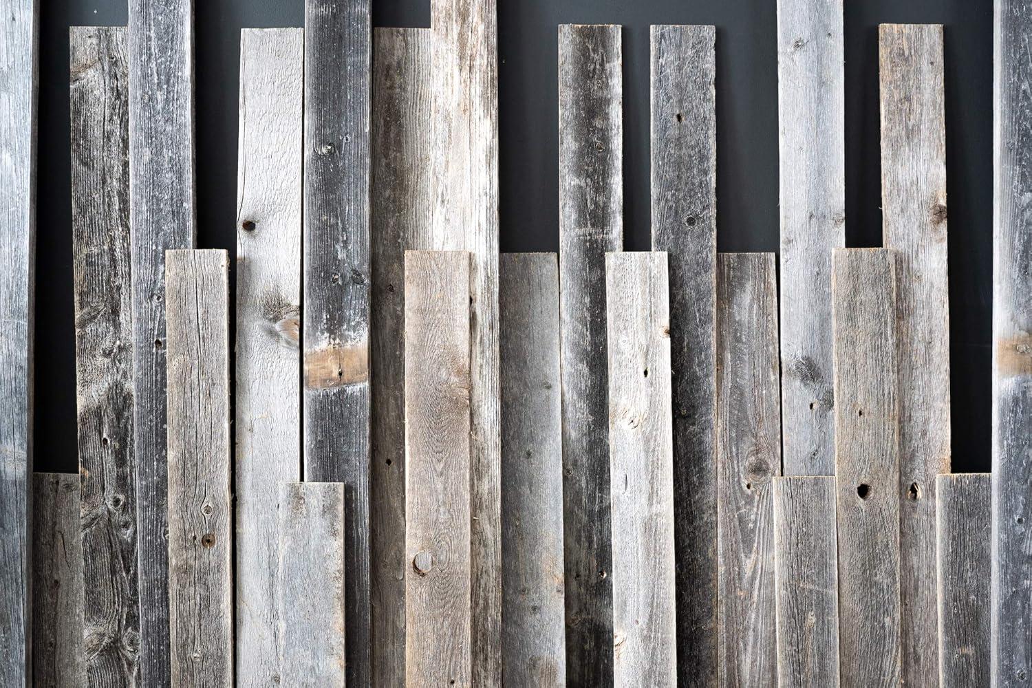 BarnwoodUSA Rustic Farmhouse 36" x 3" Weathered Gray Reclaimed Thin Split Wood Planks, Set of 6