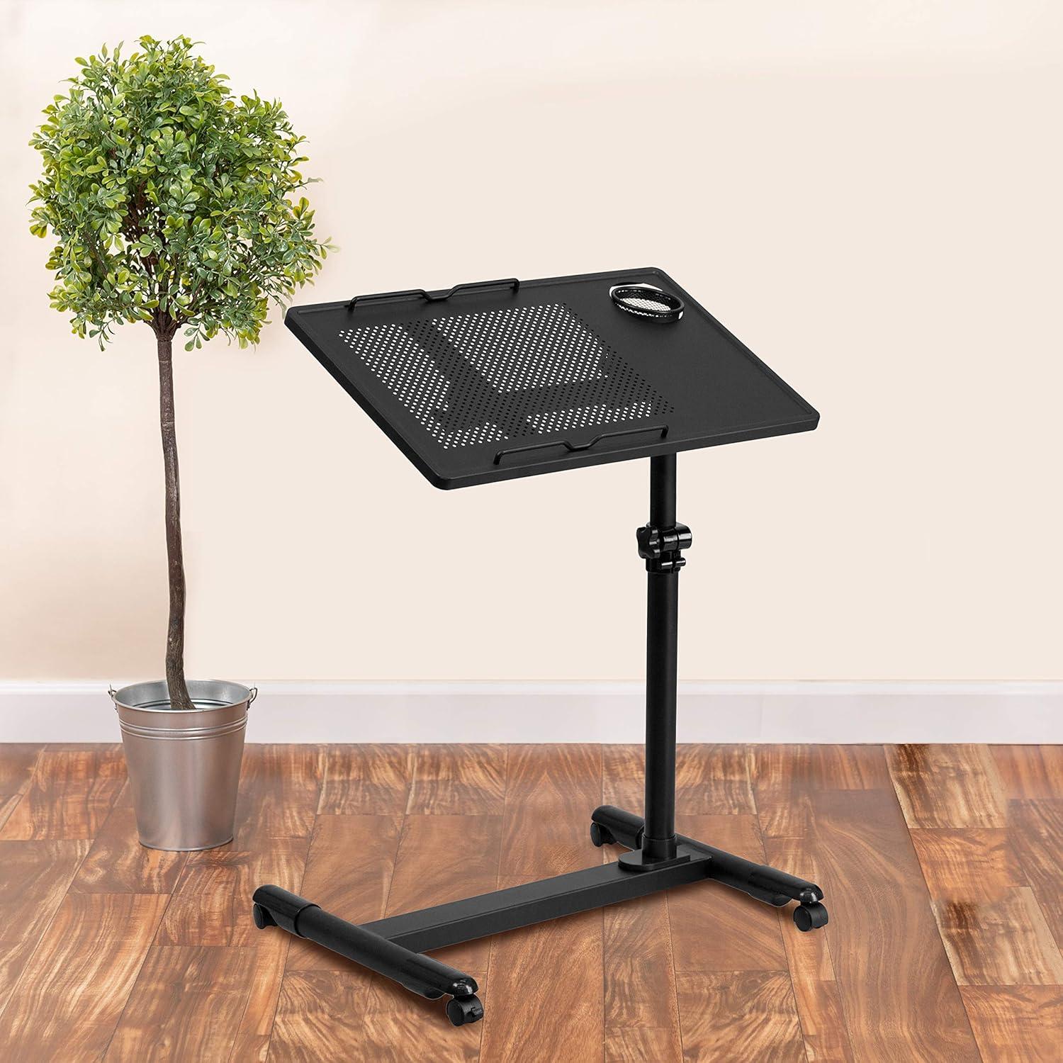 Flash Furniture Black Adjustable Height Steel Mobile Computer Desk