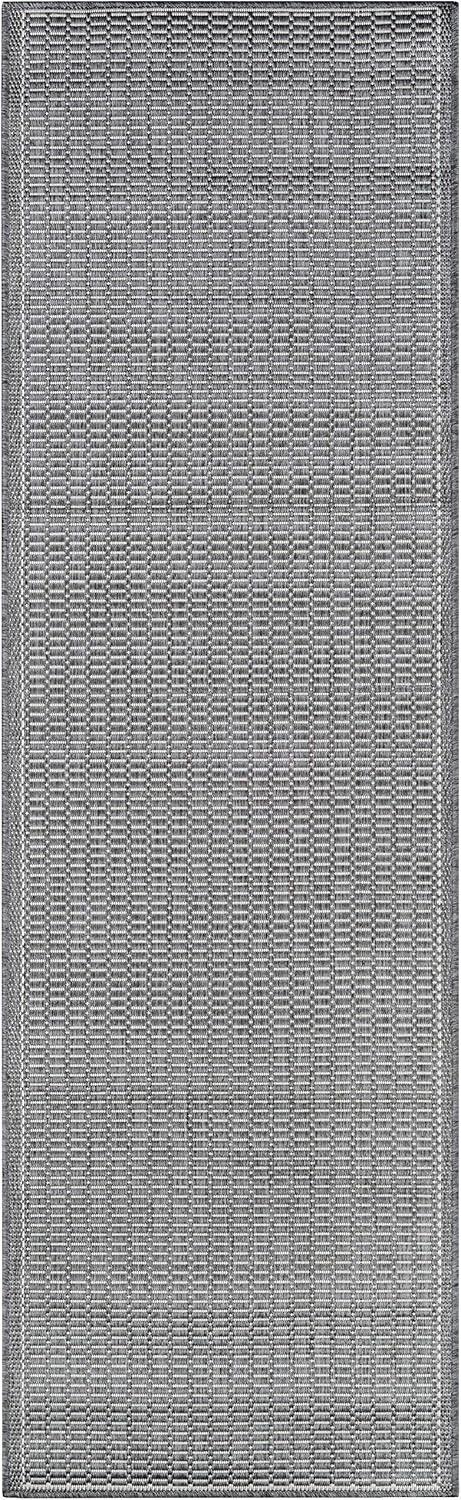 Couristan Recife Saddle Stitch Indoor /Outdoor Area Rug, Grey- White, 2'3" x 11'9" Runner