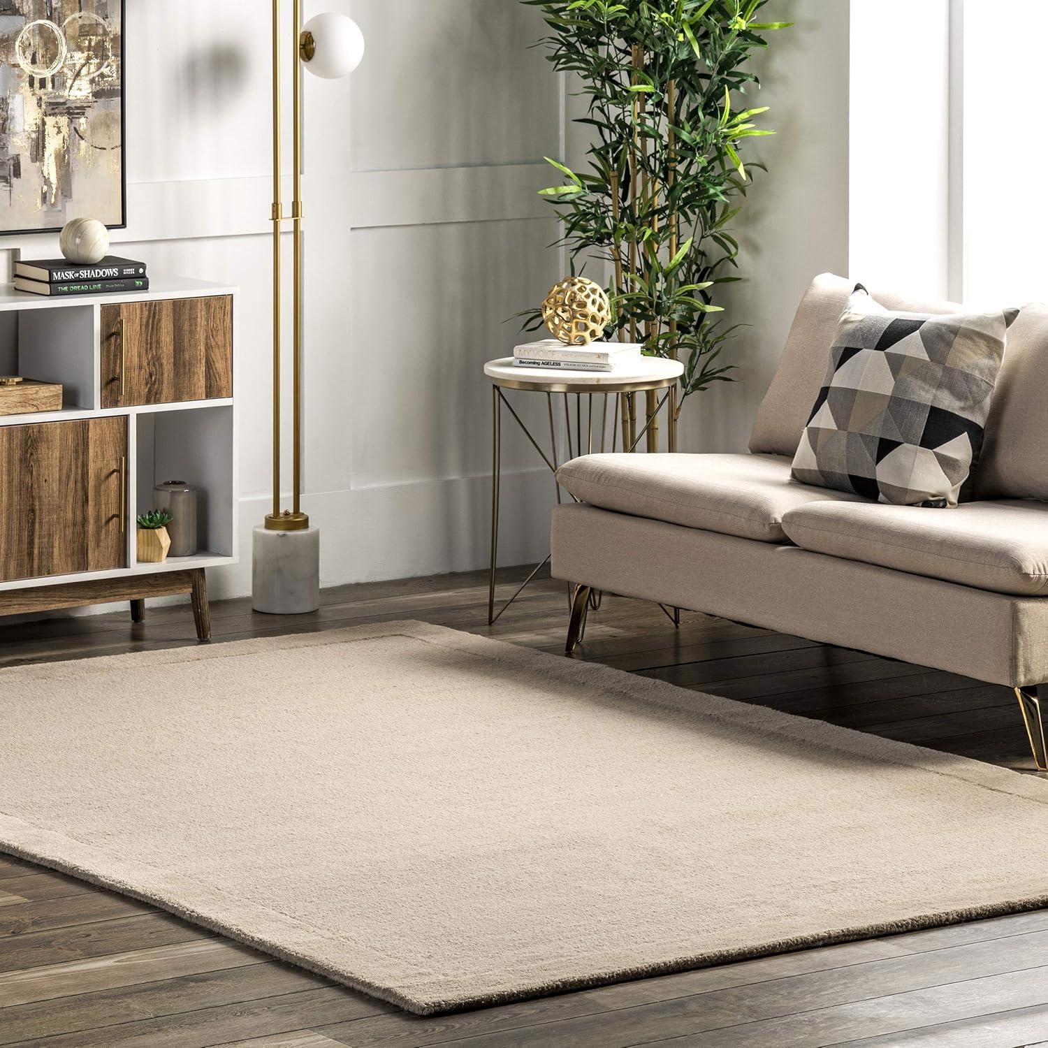 4'x6' Marianne Handmade Wool Border Area Rug Beige - nuLOOM: Solid Tufted Indoor Low Pile Rectangle Rug