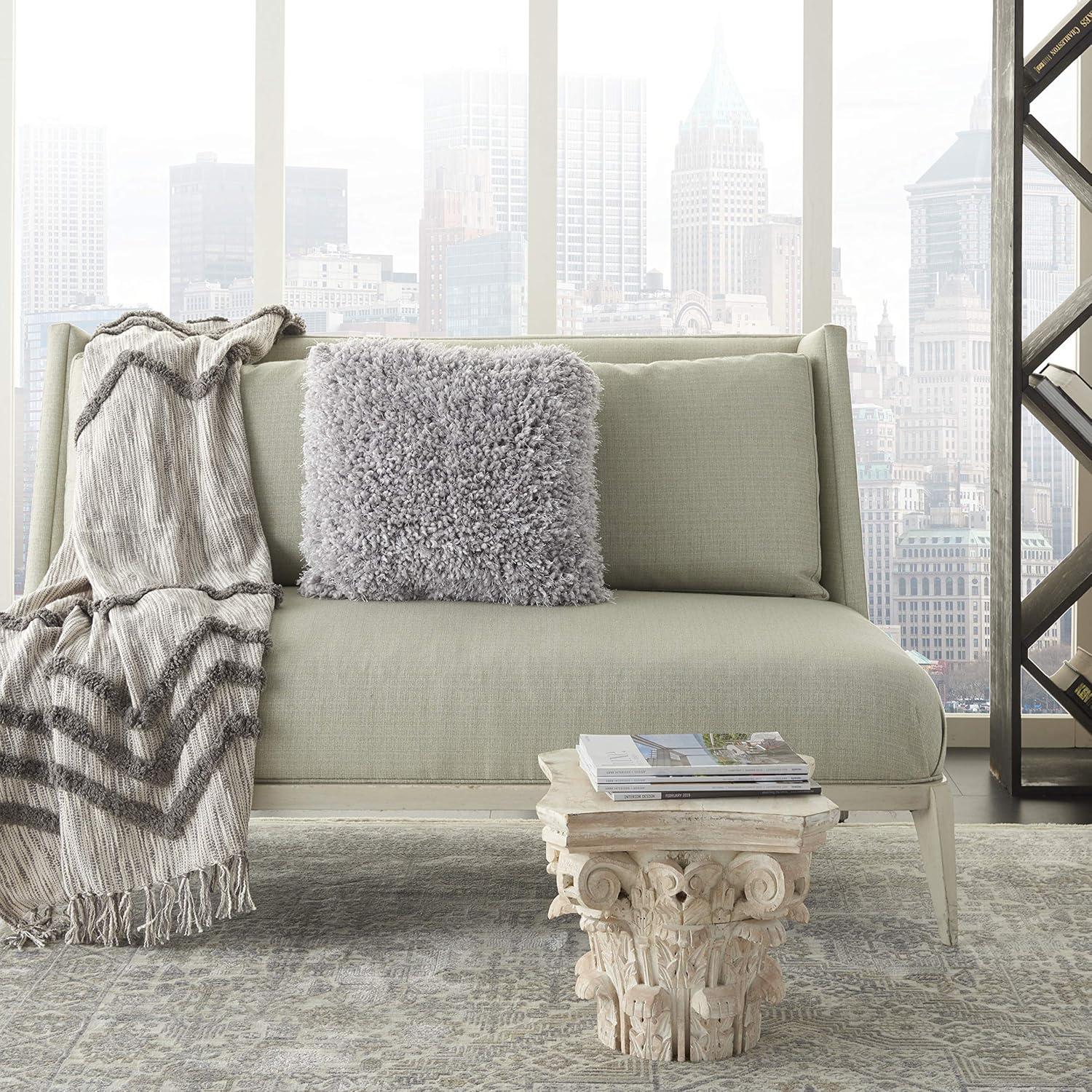 Nourison Shag Light Grey Decorative Throw Pillow , 18" x 18"