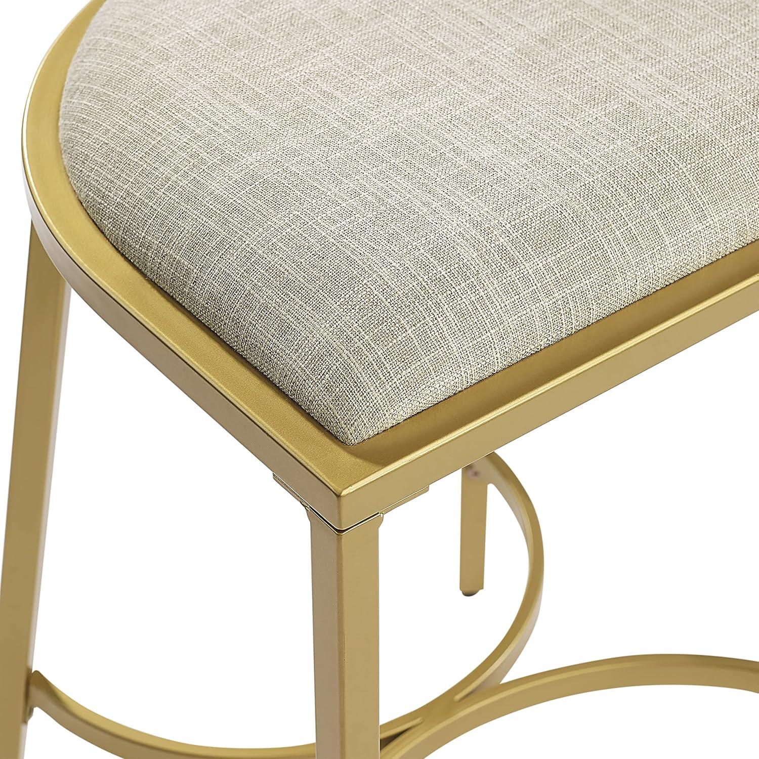 Ellery Backless Half-Round Oatmeal Cushioned Counter Stool Set in Gold