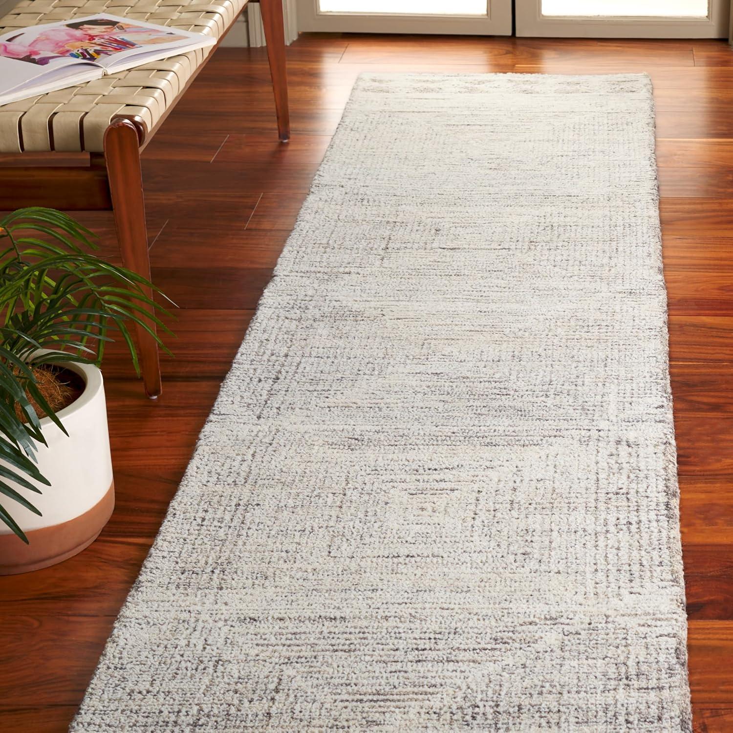 Abstract ABT349 Hand Tufted Runner Rug - Ivory/Grey - 2'3"x12' - Safavieh .