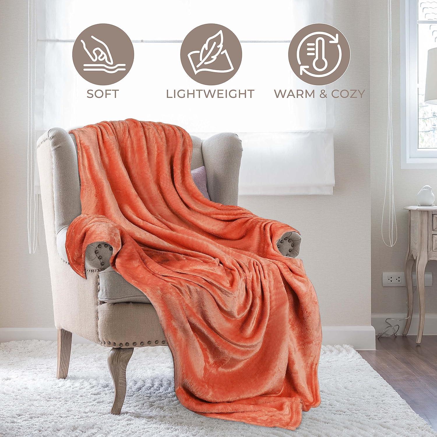 Superior Fleece Plush Fluffy Soft Blanket, Solid Creamsicle, Throw