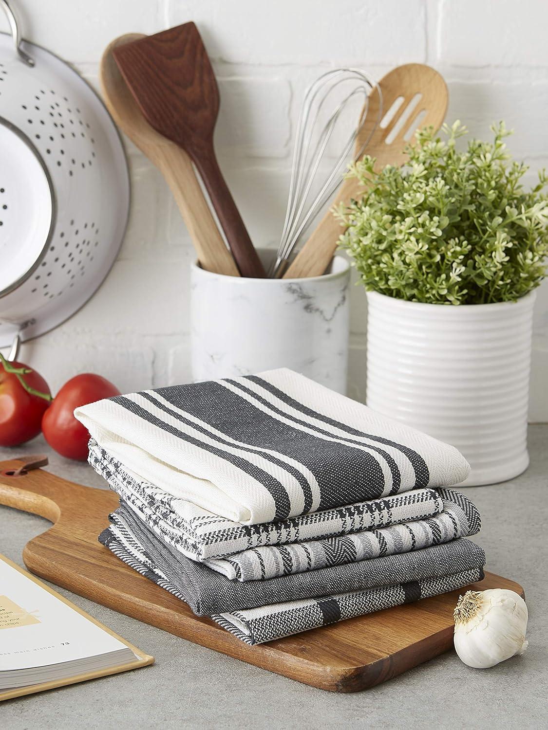 DII Assorted Woven, Kitchen Dishtowel Set, 18x28", Gray, 5 Piece