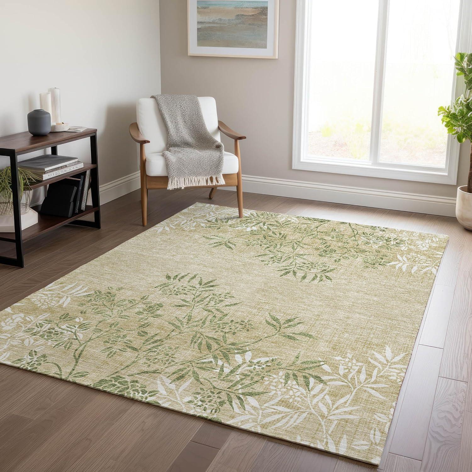 Addison Rugs Chantille Indoor/Outdoor Transitional Floral Khaki Washable Rectangle Rug, 2'6" x 3'10"