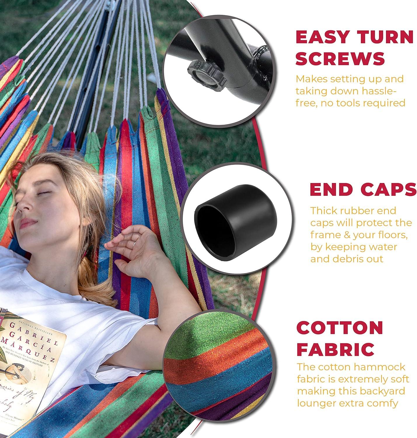 Two Person Hammock with Stand - Caribbean Rainbow - Backyard Expressions: Outdoor Furniture Swing, No Tools Assembly