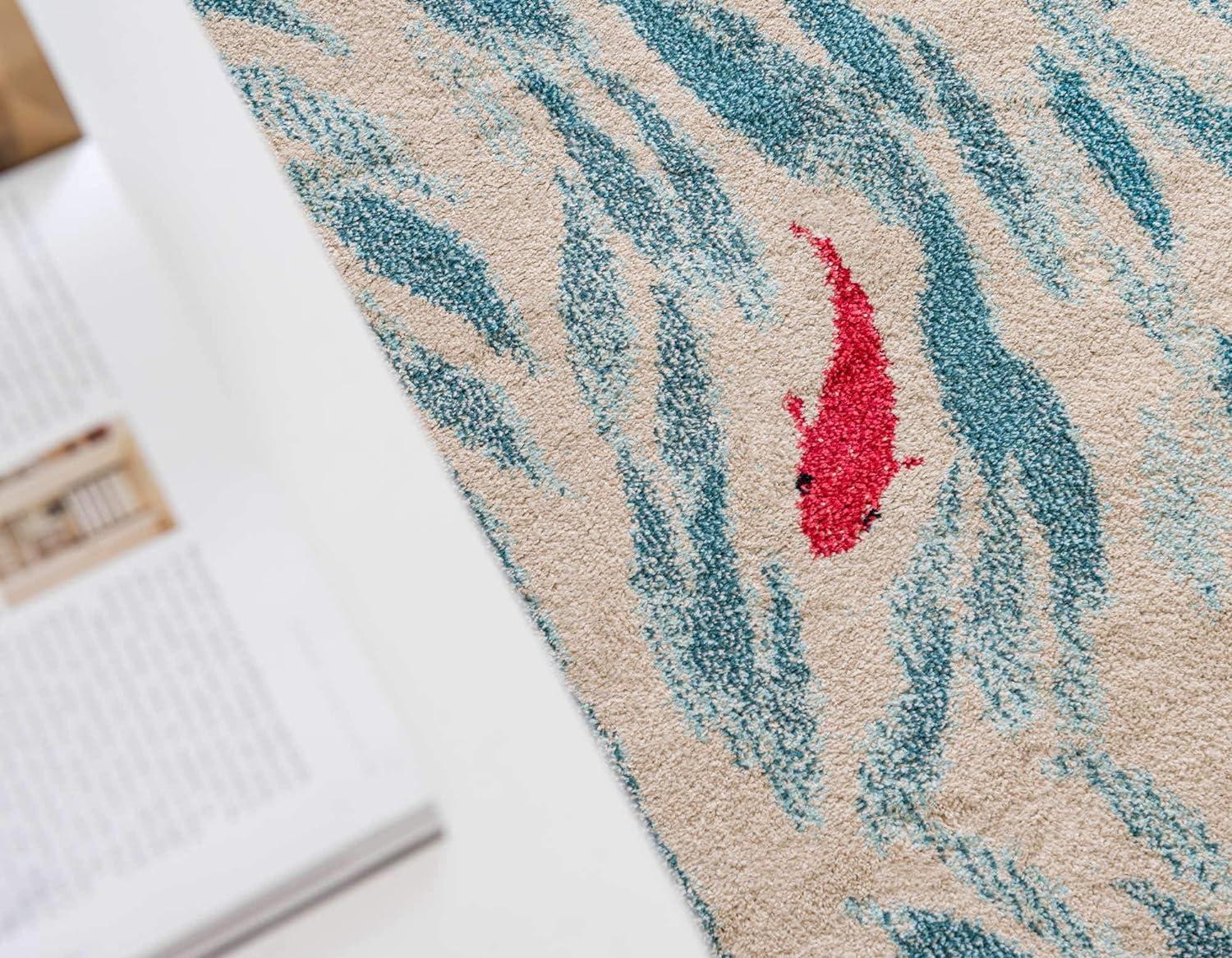 Positano Beige and Red Marine Motif Rectangular Rug