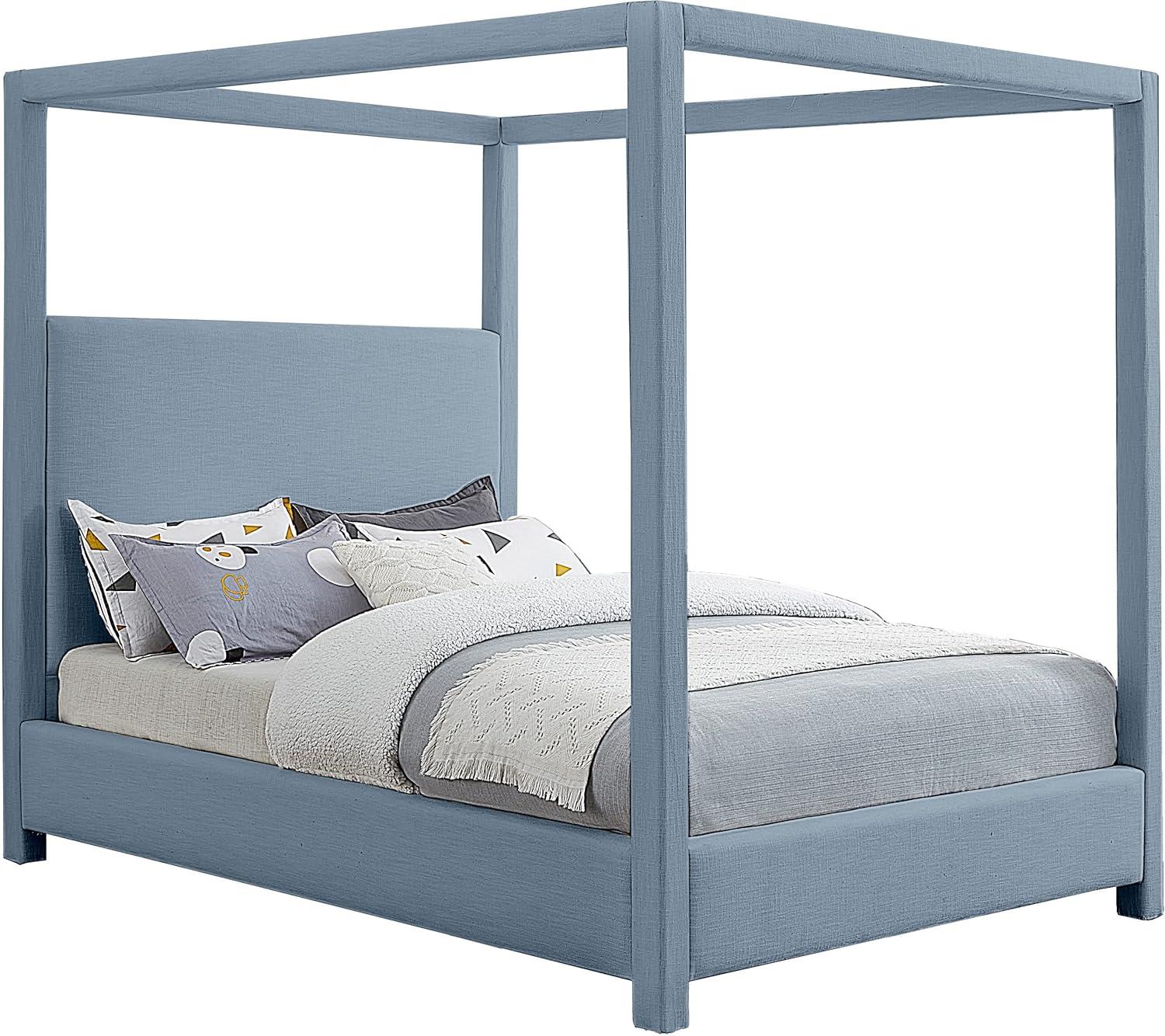Meridian Furniture Emerson Sky Blue Linen Textured Fabric Queen Bed