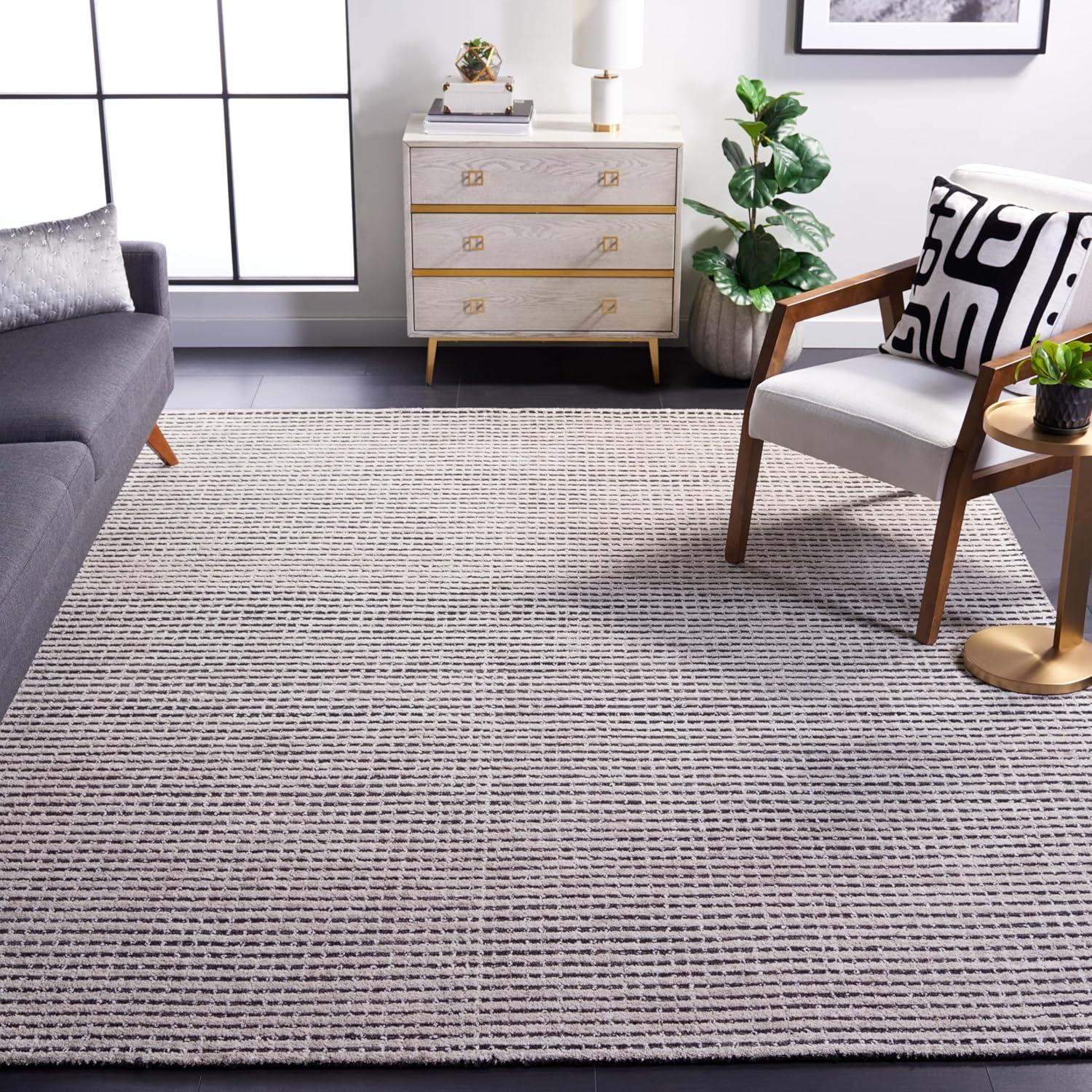 SAFAVIEH Area Rug 8x10 - Abstract Collection - Large - Black & Ivory, Handmade Wool, Ideal for Living Room, Bedroom, Office, Dining Space (ABT853Z)