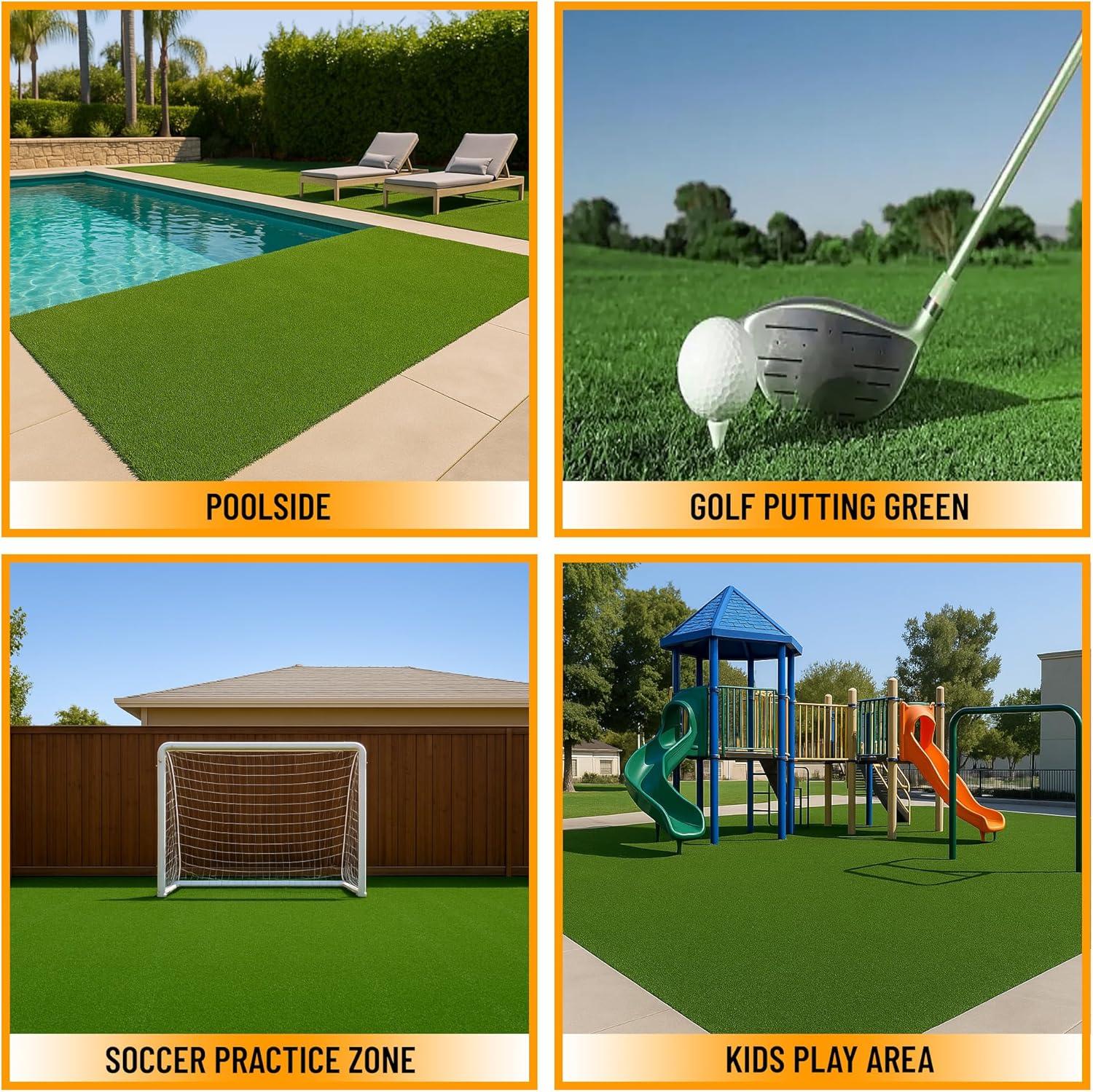 Ottomanson Ottomanson Outdoor Sports & Practice Turf – Waterproof Artificial Grass Mat for Backyard, Patio, and Recreational Use