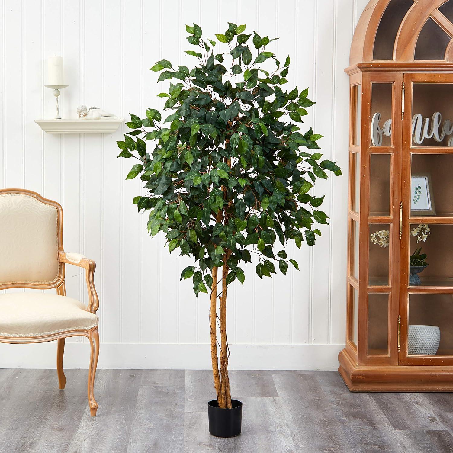 Nearly Natural 60" Artificial Ficus Tree in Pot Black: Indoor Faux Plant, No Assembly, Unlit