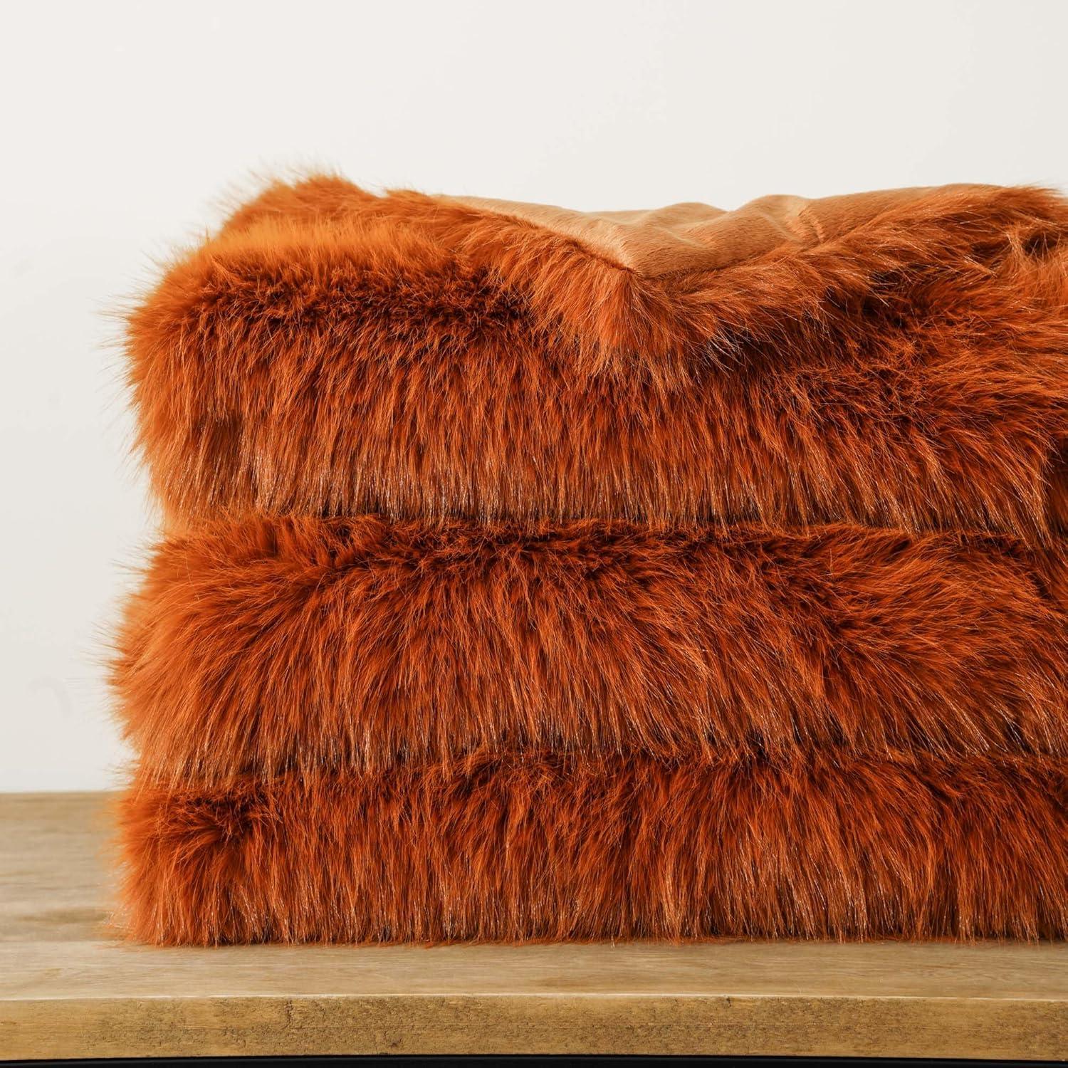 Orange Faux Fur and Velvet Throw Blanket, 50"x60"