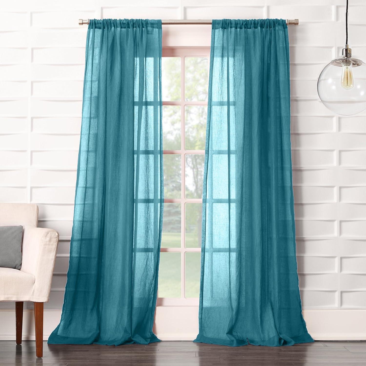 50"x95" No. 918 Sheer Avril Crushed Texture Rod Pocket Curtain Panel Marine: Sheer Curtain Panel, Polyester, 1 Piece