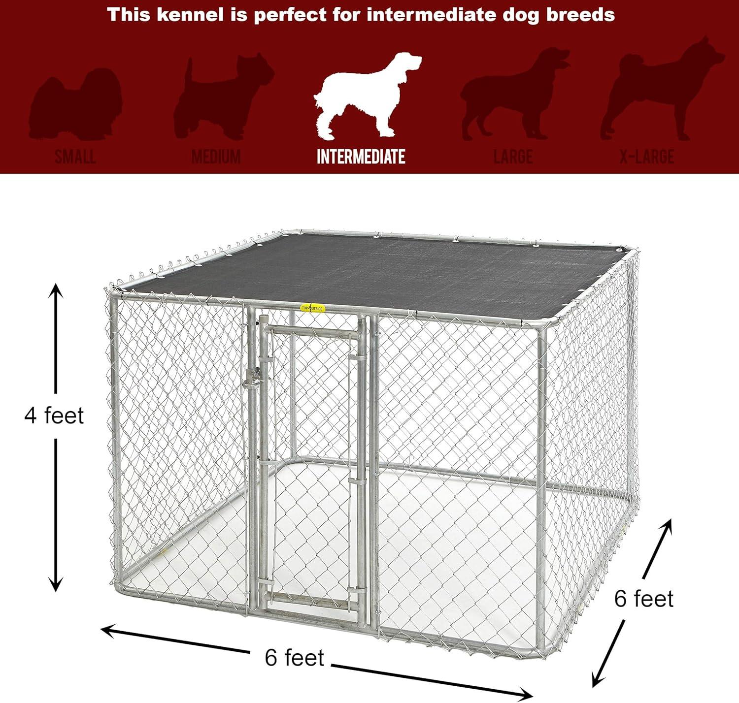 Chain Link Portable Outdoor Dog Kennel | Outdoor Dog Kennel Measures 6ft x 6ft x 4ft & Includes Sunscreen