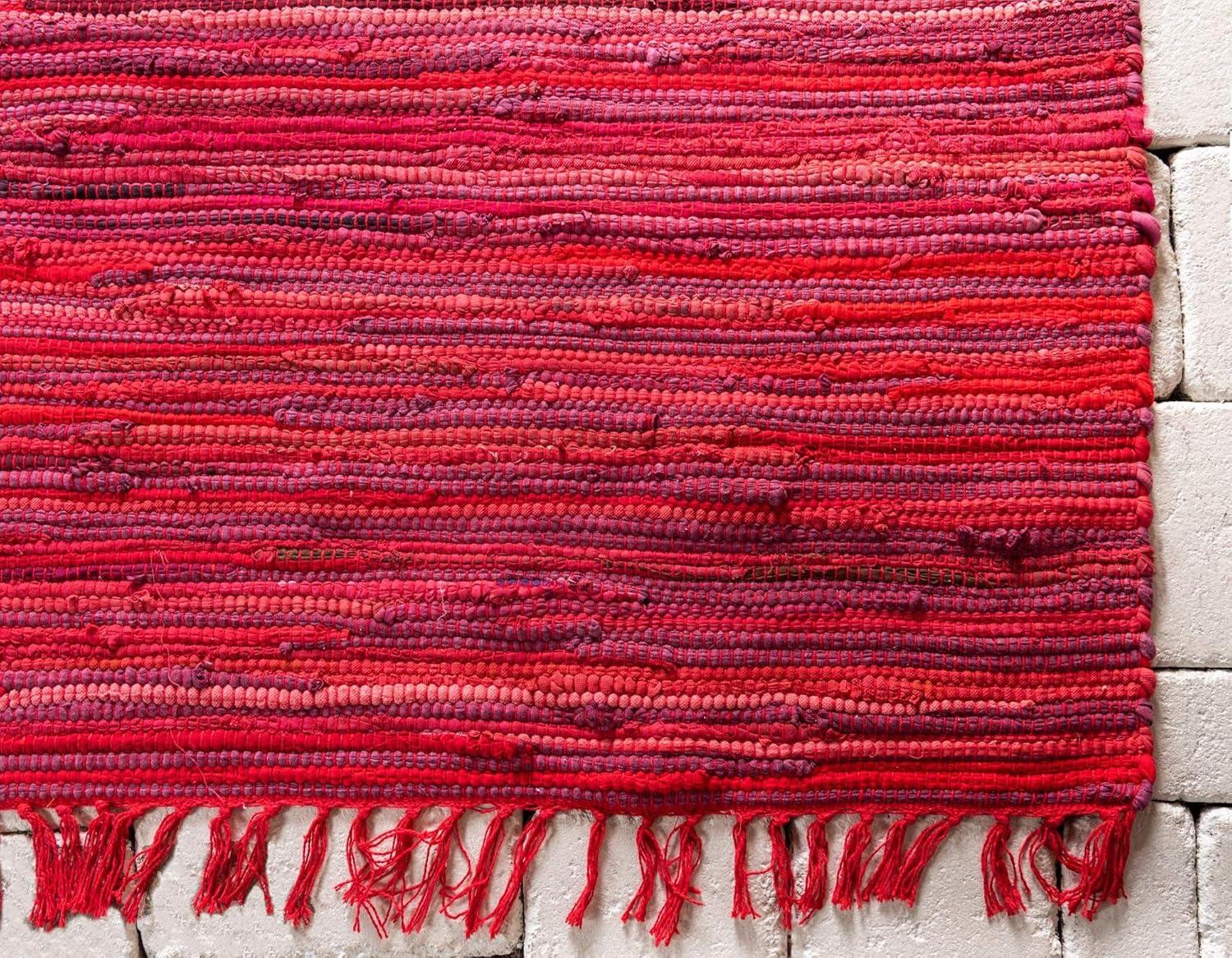 Presley Striped Hand-Knotted Cotton Red Area Rug