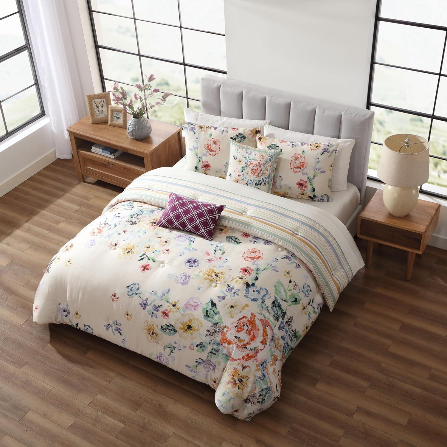 BeBeJan Bebejan Floral Garden on Mocha 100% Cotton 5-Piece Reversible Comforter Set
