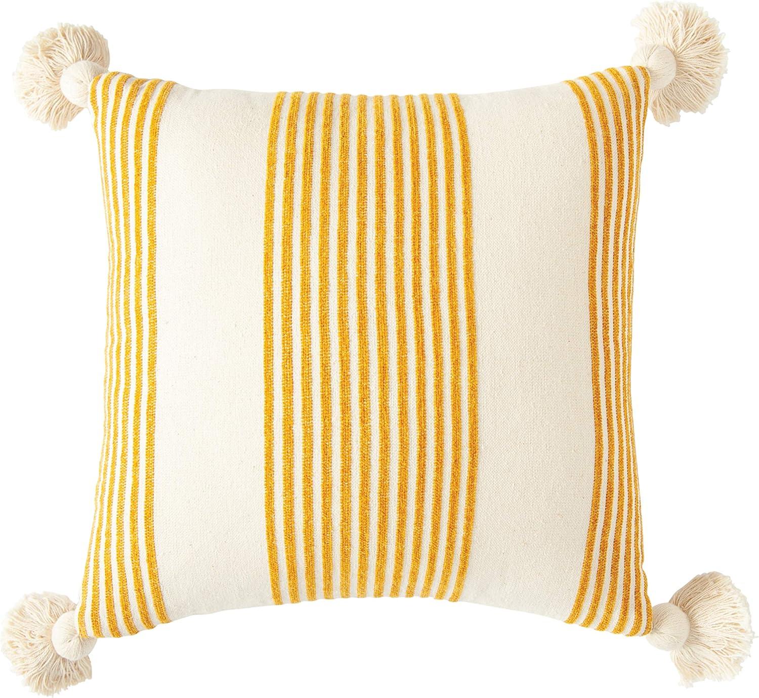 Plush Square Space-Themed Cotton Cushion with Mustard Tassels