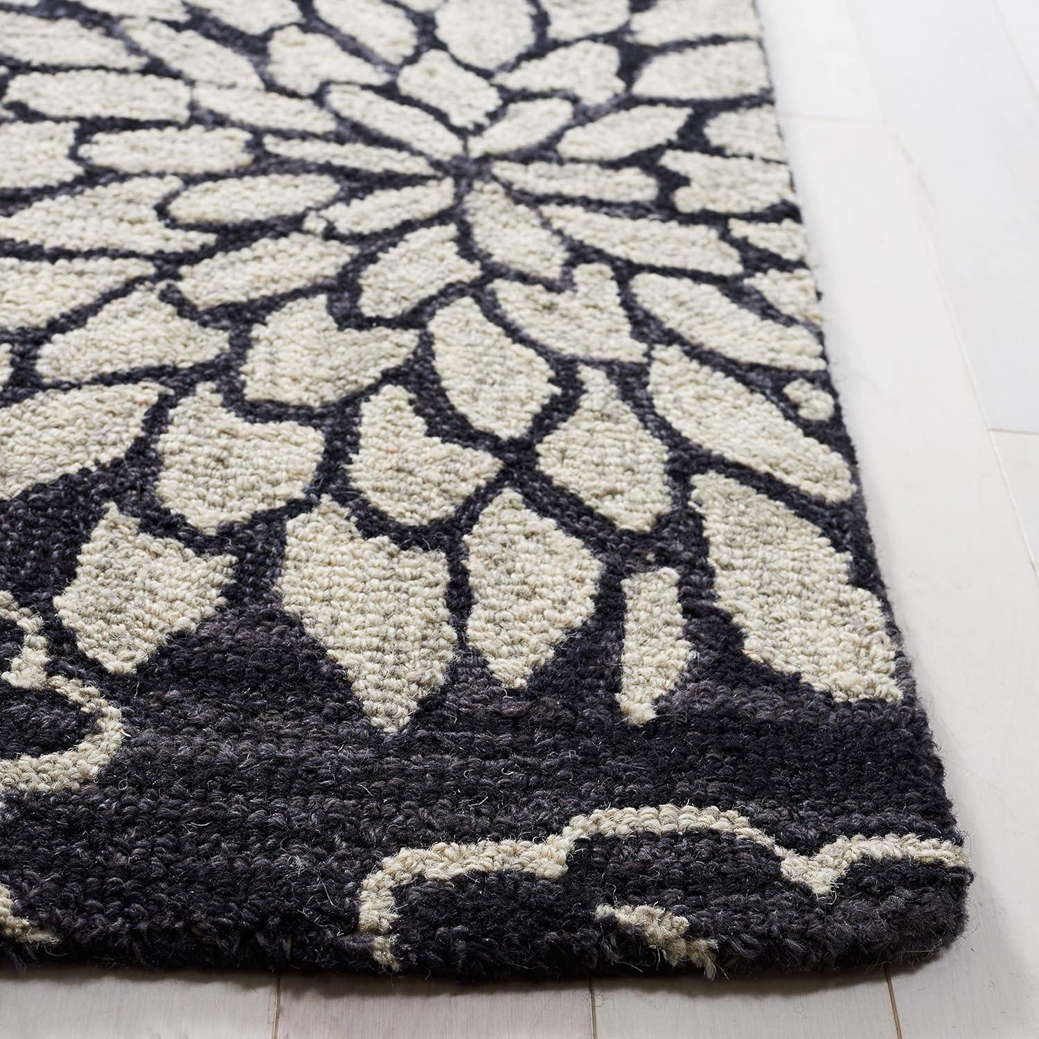 SAFAVIEH Jardin Clara Floral Wool Area Rug, Navy/Ivory, 3' x 5'