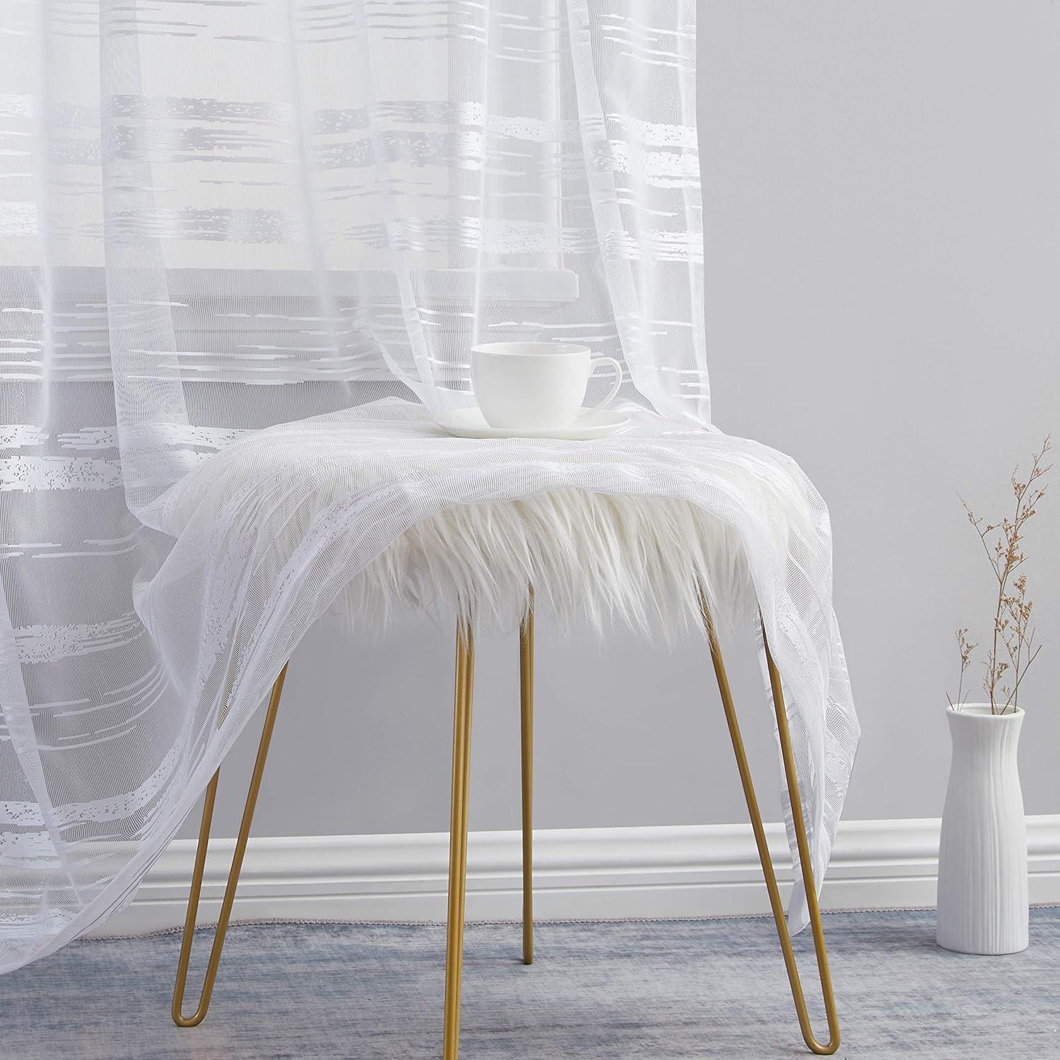 HLC.ME Broadway Stripe Decorative Semi Sheer Light Filtering Grommet Window Treatment Curtain Panels - Set of 2 - White, 54 W x 96 L
