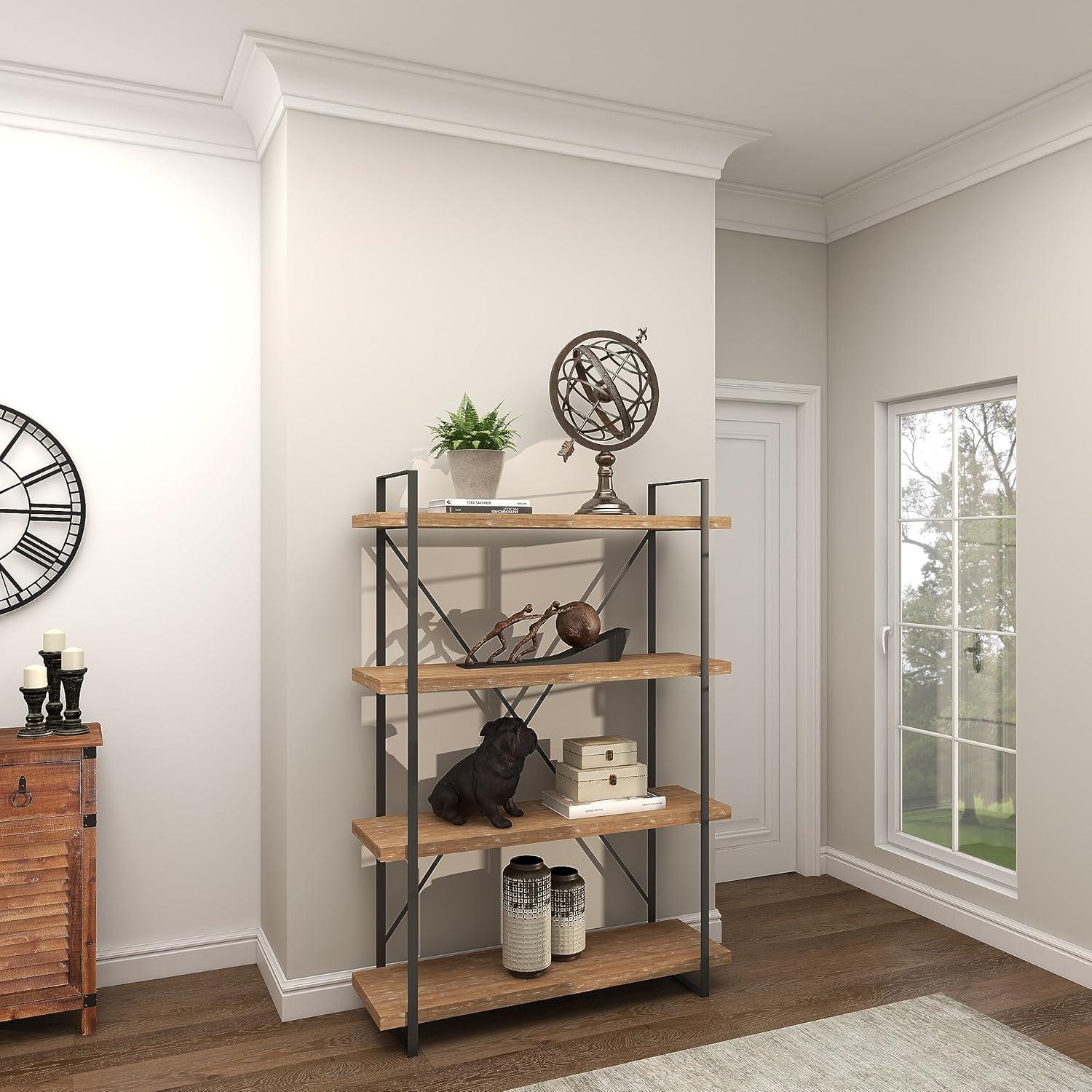 67" Tall Industrial Metal and Wood Bookshelf Brown - Olivia & May