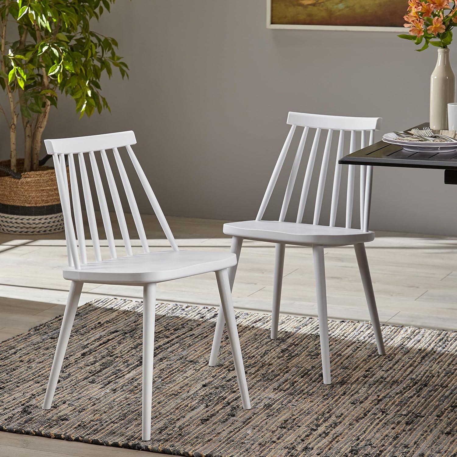 White Polypropylene Spindle Back Dining Chairs, Set of 2