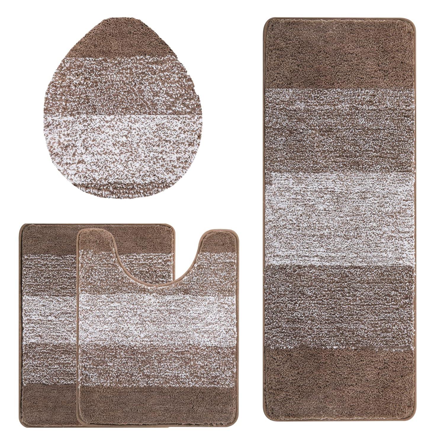 BEACHWATER POOL & SPA, LLC Bathroom Rugs Sets 4 Piece With Toilet Lid Cover, Non-Slip Absorbentb Rugs And Mats For Bathroom Microfiber Shaggy Machine Washable Bath Rug Set