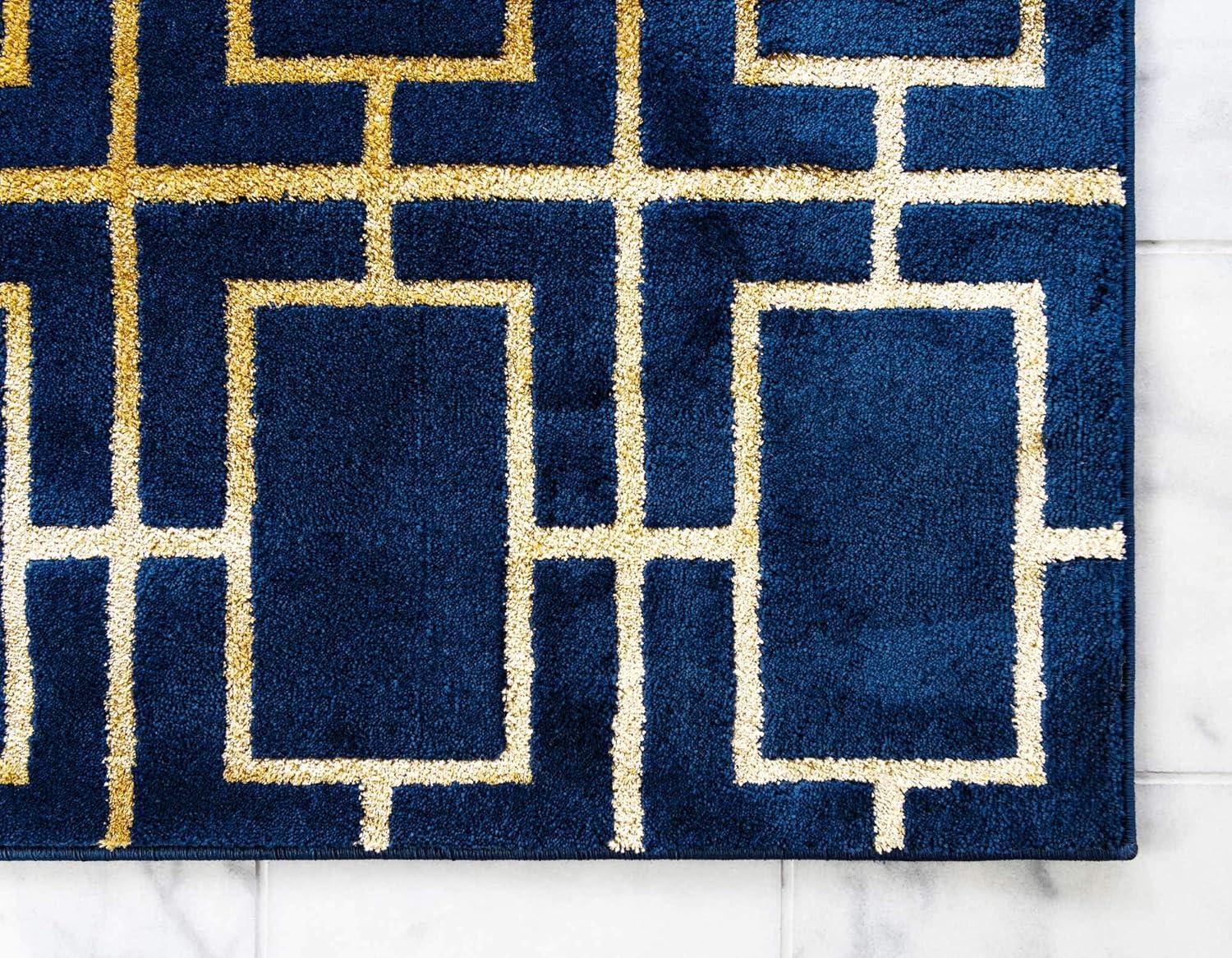 Rugs.com Marilyn Monroe™ Glam Trellis Collection Rug – 5' x 8' Navy Blue Gold Medium Rug Perfect For Bedrooms, Dining Rooms, Living Rooms