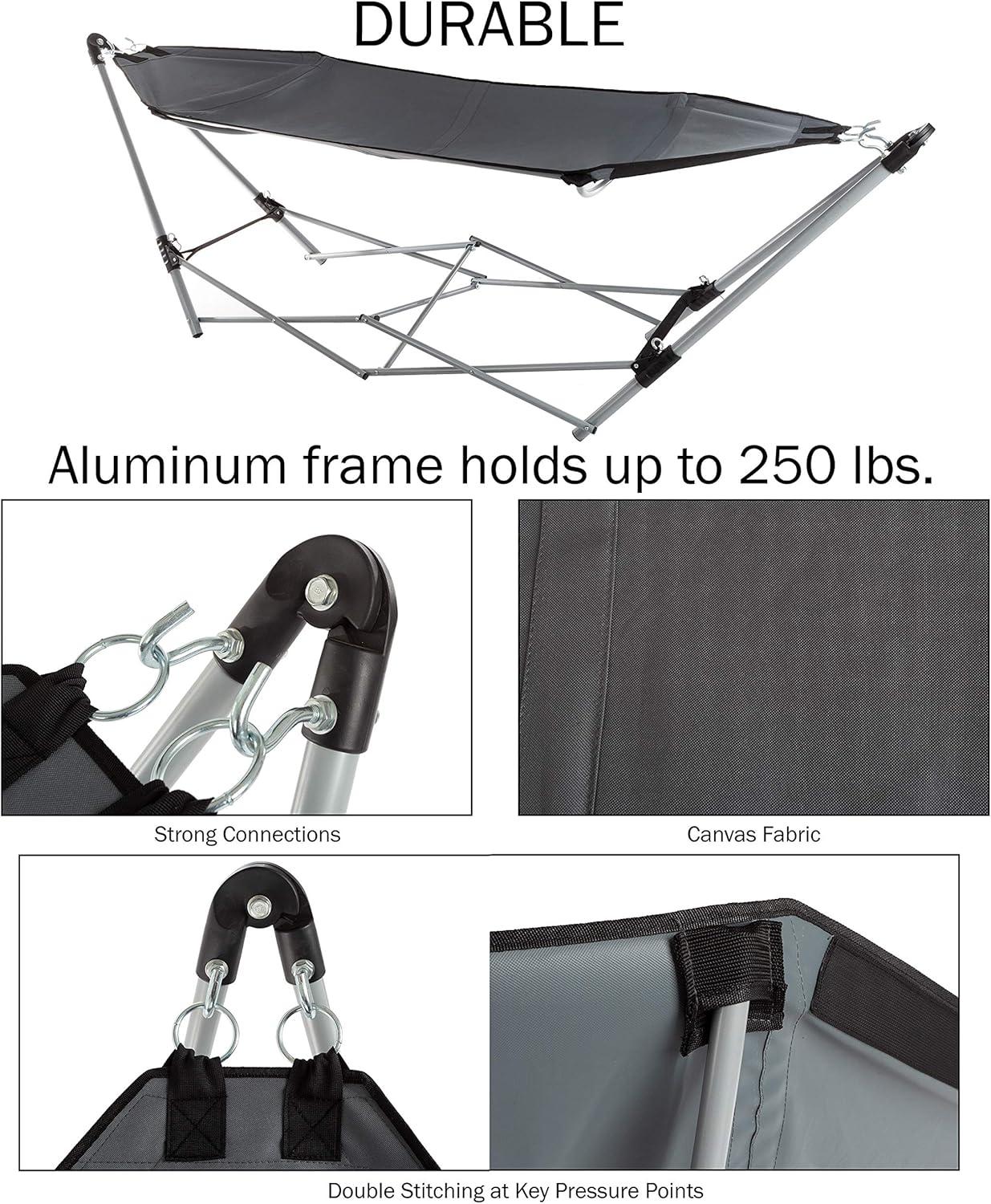 Lavish Home Foldable Portable Hammock with Stand for Outside Travel, Gray