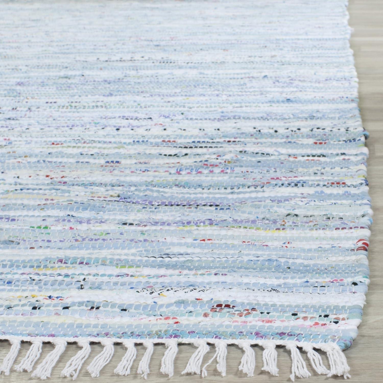 Light Blue Handmade Cotton 9' x 12' Flat Woven Rug