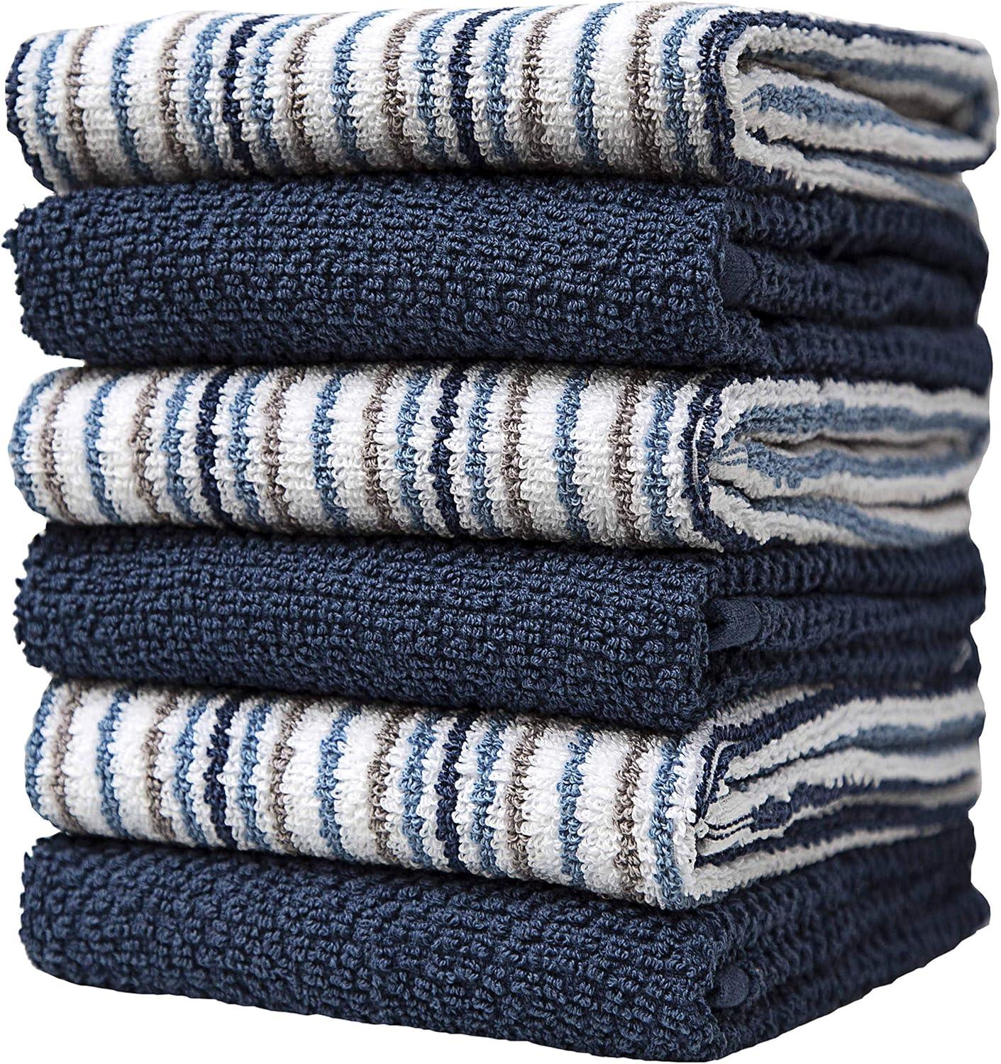 Blue Cotton Popcorn Stripe Kitchen Towel Set, 16"x26", 6-Pack