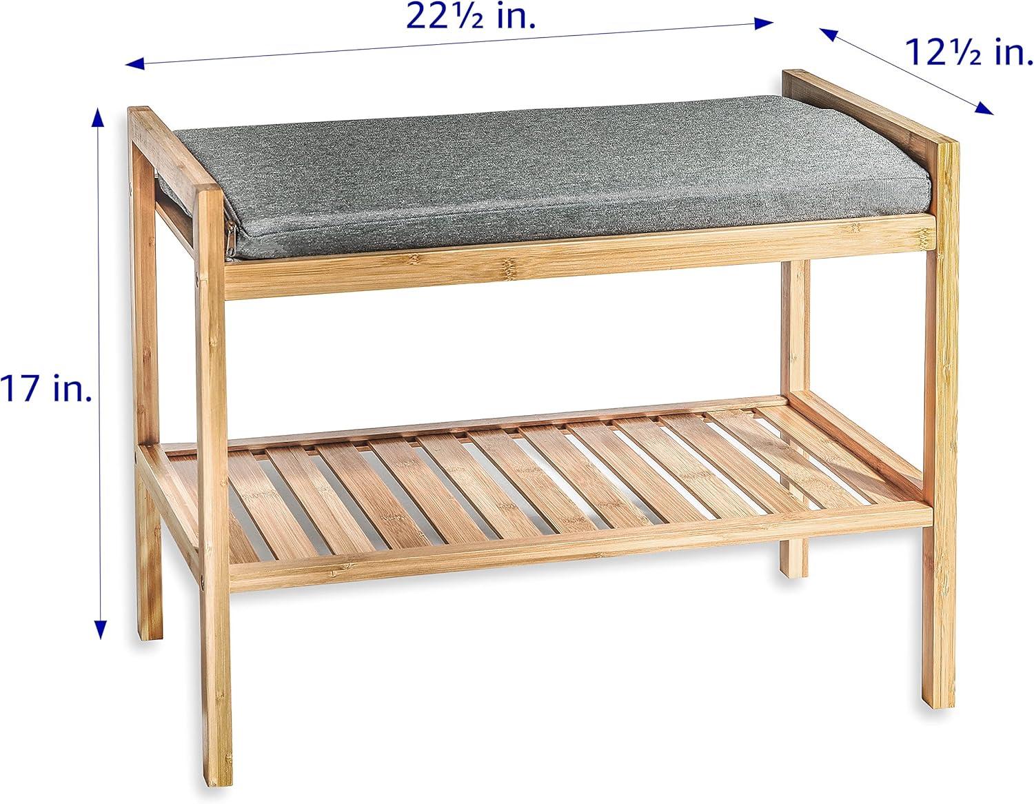 Bamboo Wood Shoe Storage Bench with Gray Cushion