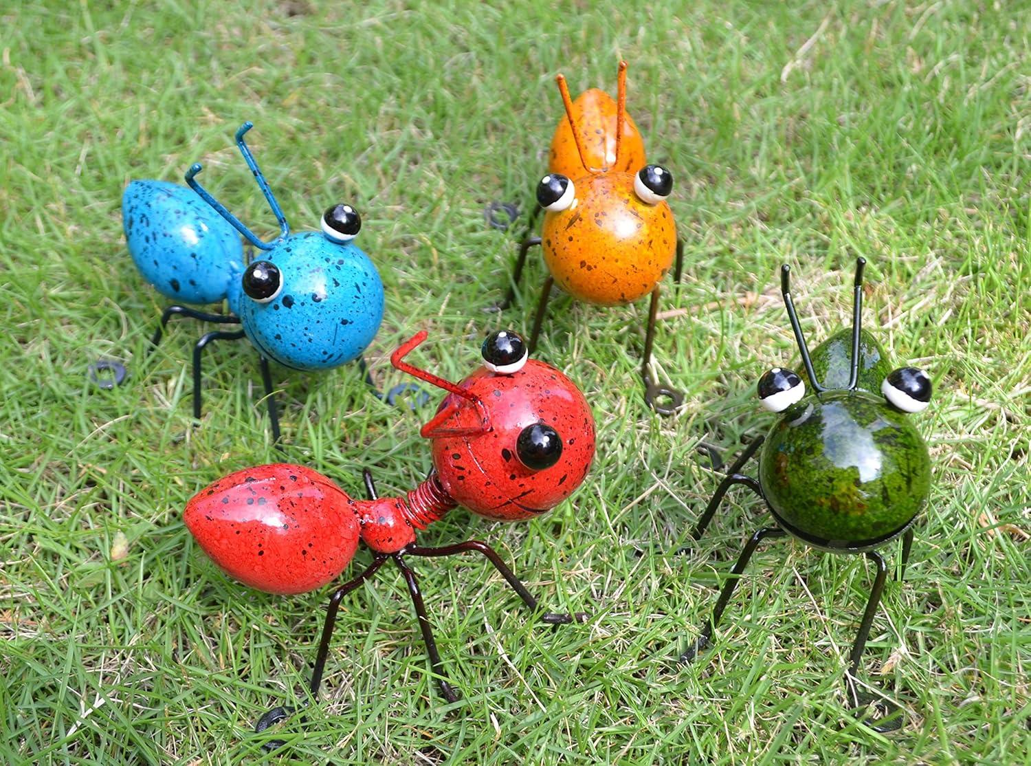 Colorful Painted Metal Ant Garden Decor Set of 4