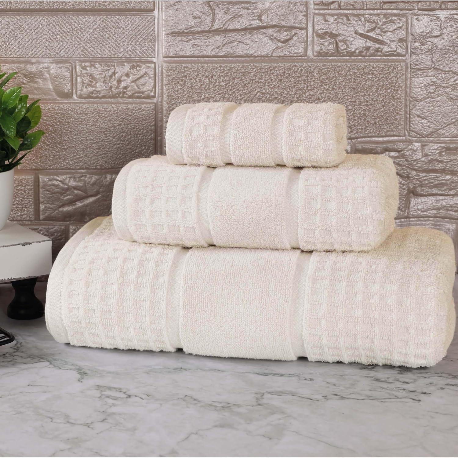 Ivory Cotton 3-Piece Towel Set with Waffle Border