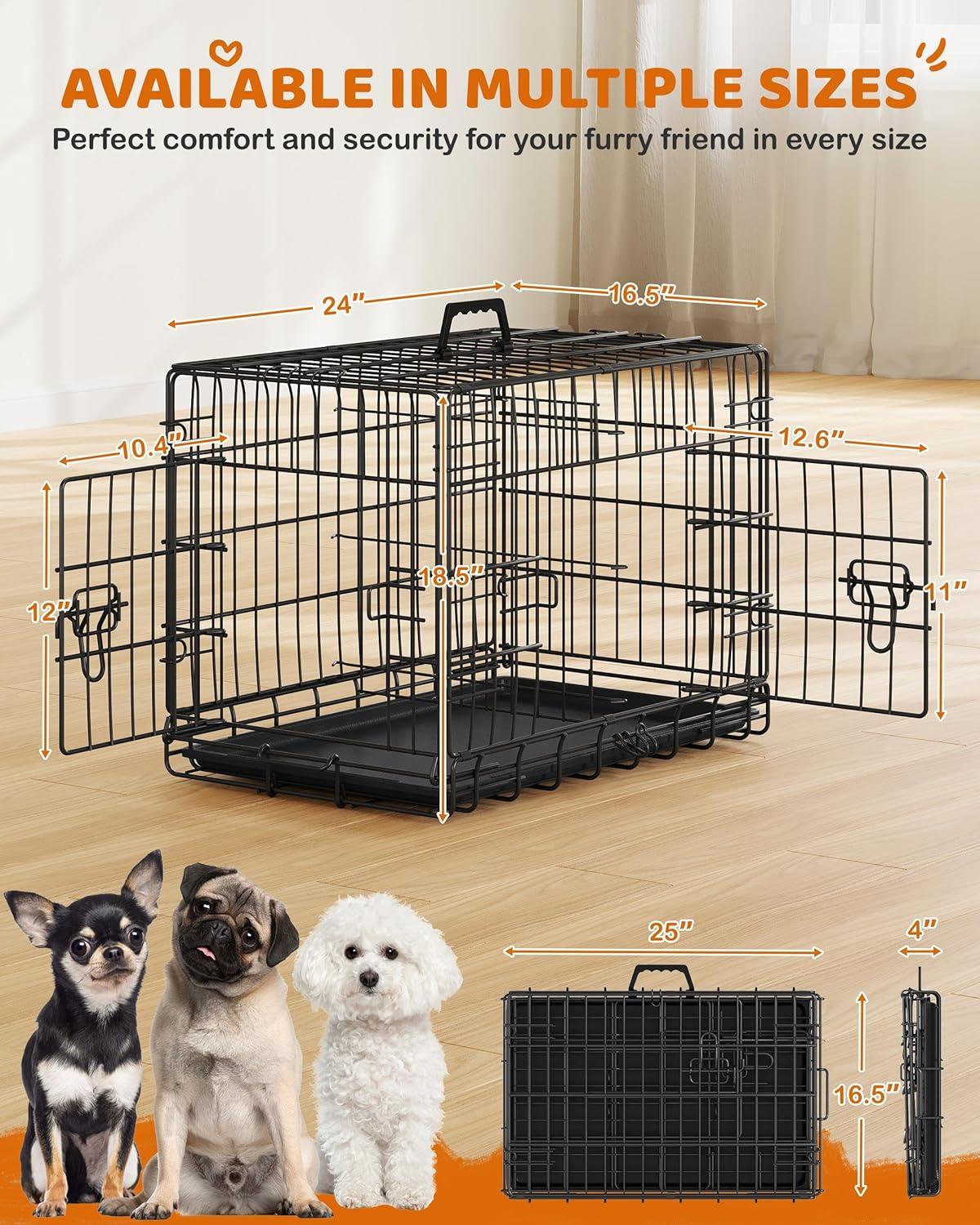 Yaheetech 24 inch Dog Crate Double Door w/Divider for Puppy Collapsible Metal Crate with Removable Tray Wire Kennel Pet Crate for Small Dogs Portable Travel Cage, Black