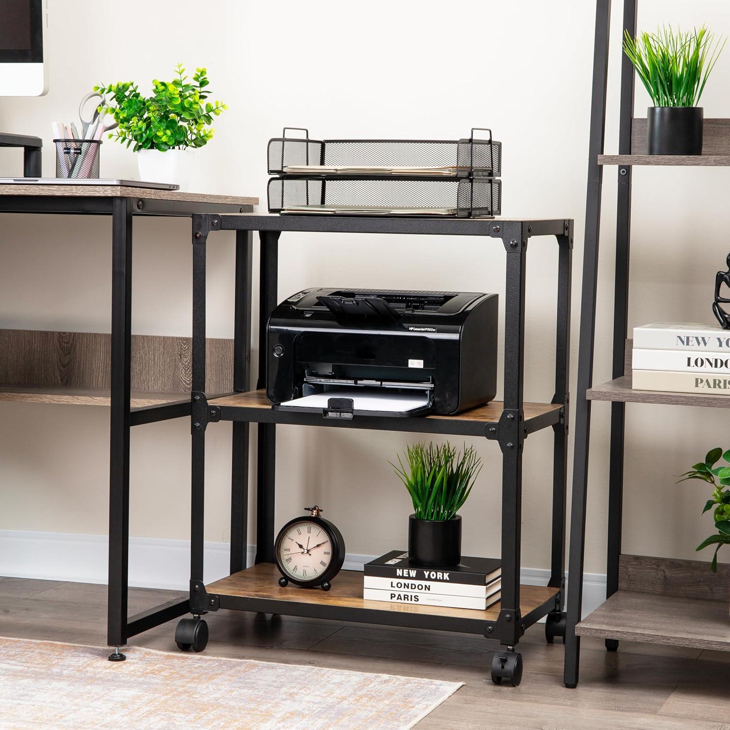 Mind Reader 3-Tier Rolling Bar Cart, Microwave Stand, Wood Metal, 29.5"H, Brown