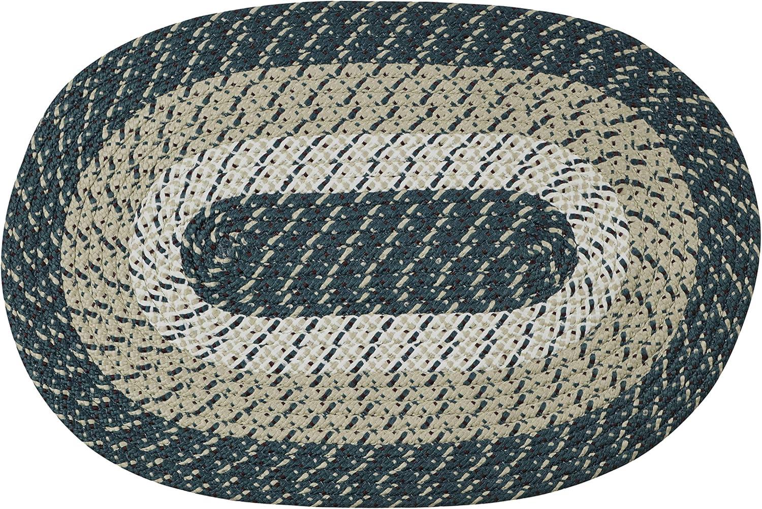 Hunter Stripe Braided Oval Rug in Synthetic, 65" Easy Care