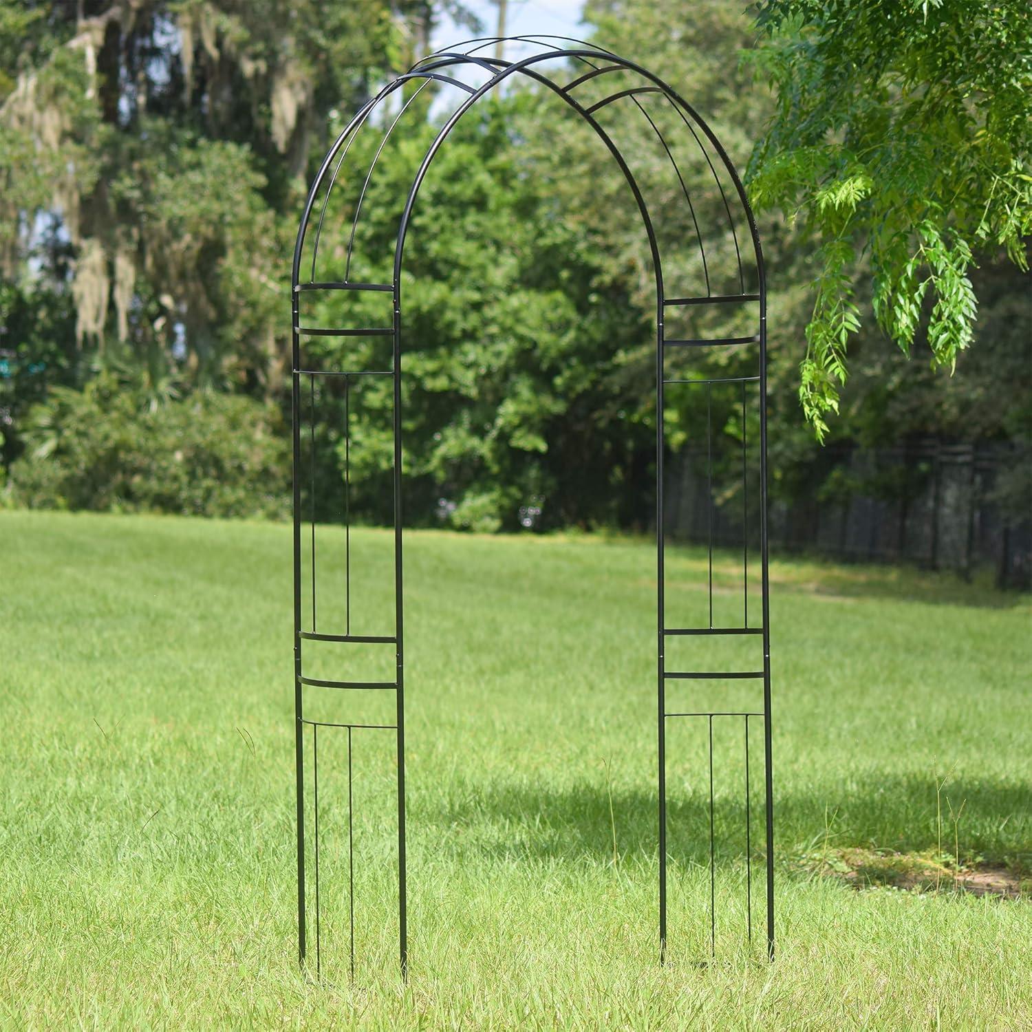 Aspen Black Steel Contemporary Garden Arbor with Arched Roof