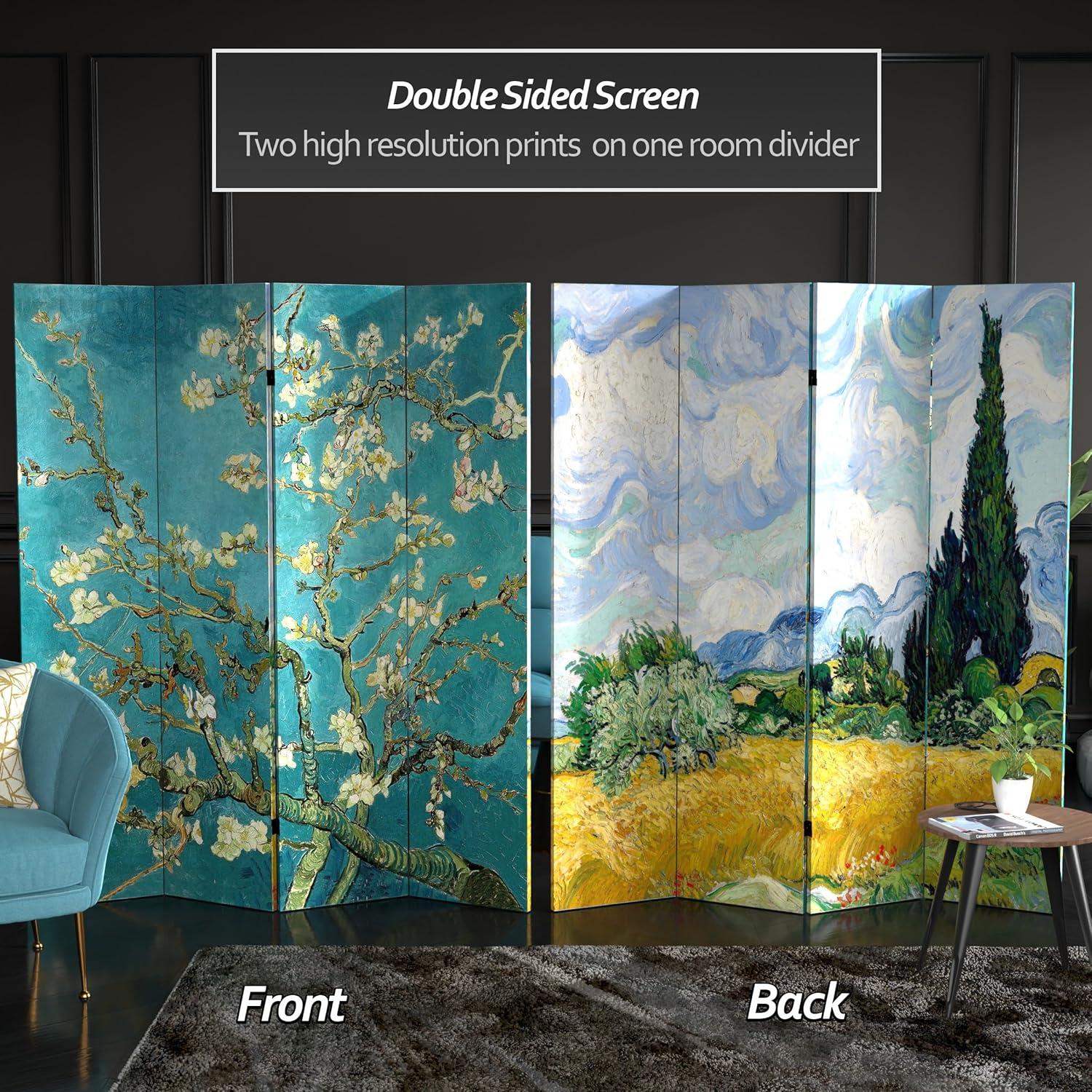 Oriental Furniture 6 ft. Tall Van Gogh Almond Blossom Canvas Screen - 4 Panel