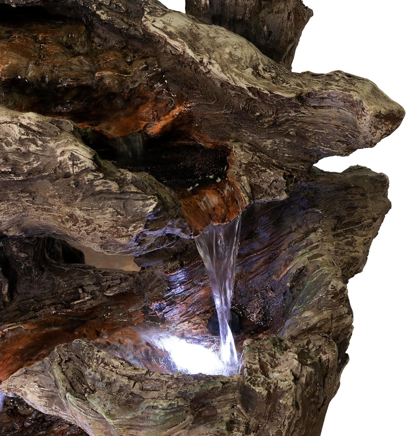 Alpine Corporation 40" 6 Tiered Resin Rainforest Waterfall Fountain With LED Lights -Brown: Weather-Resistant, Electric Powered