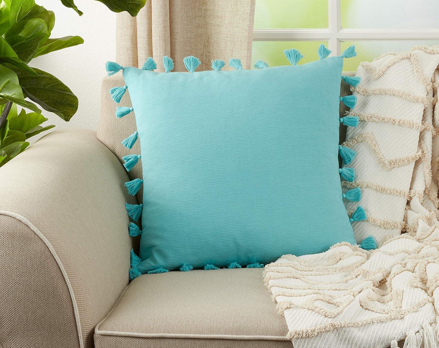 Saro Mabel Collection Tassels Cotton Throw Pillow
