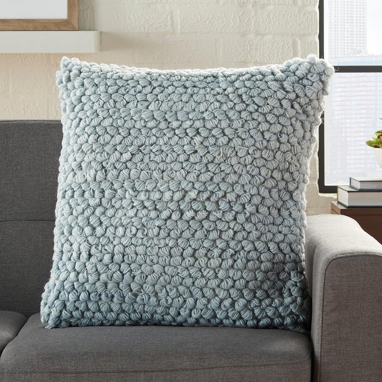 Sky Serenity 20" Handcrafted Wool-Cotton Blend Throw Pillow Set