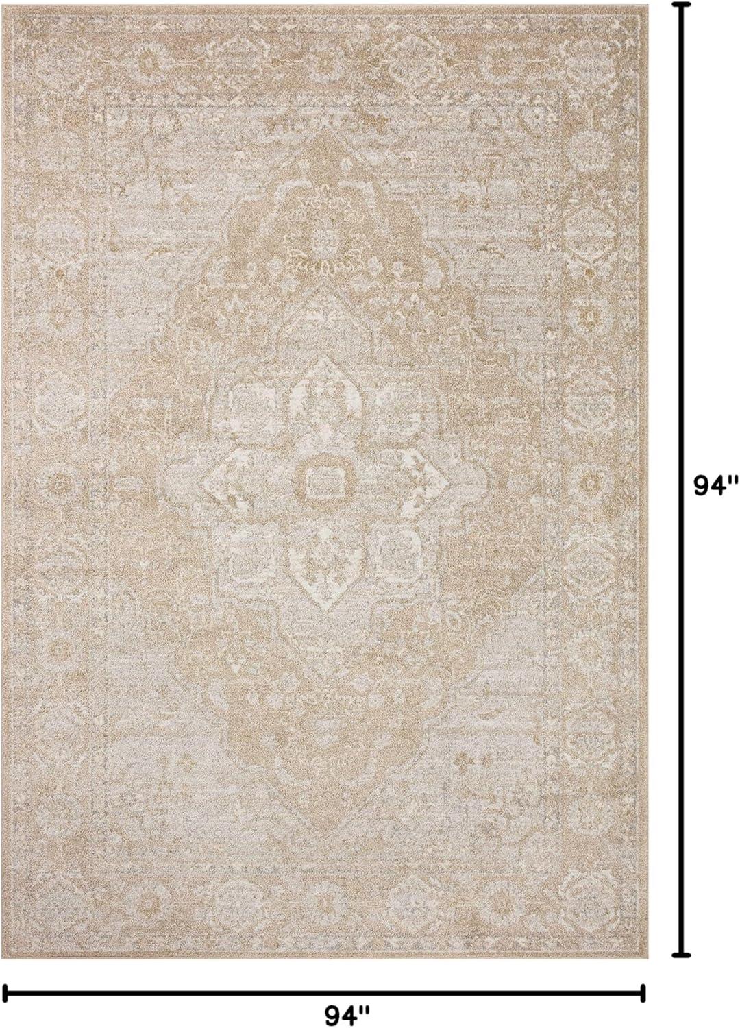 Odette Beige and Silver Round Synthetic Area Rug 7'-10"