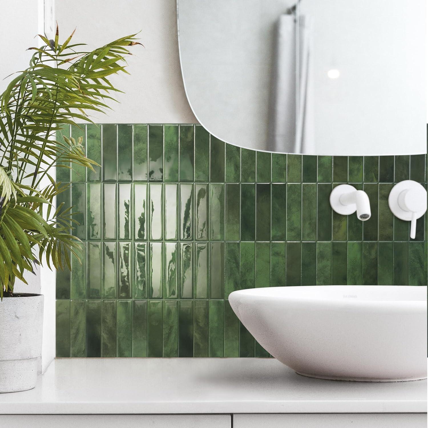 Smart Tiles - 3D Adhesive Peel and Stick Backsplash Tile, Green - 5-Pack 11.43" x 9"