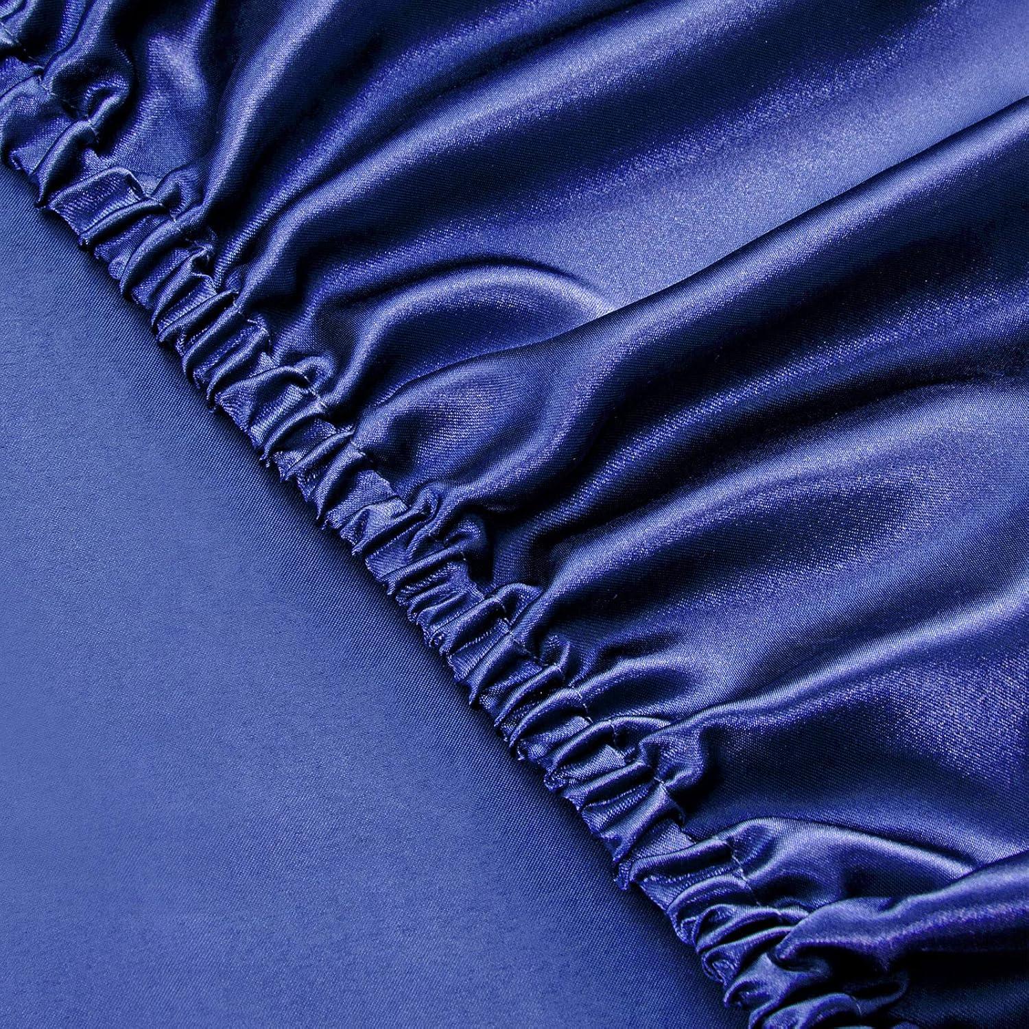 SiinvdaBZX 4Pcs Satin Sheet Set Queen Size Ultra Silky Soft Navy Blue Satin Queen Bed Sheets with Deep Pocket, 1 Fitted Sheet, 1 Flat Sheet, 2 Envelope Closure Pillowcases