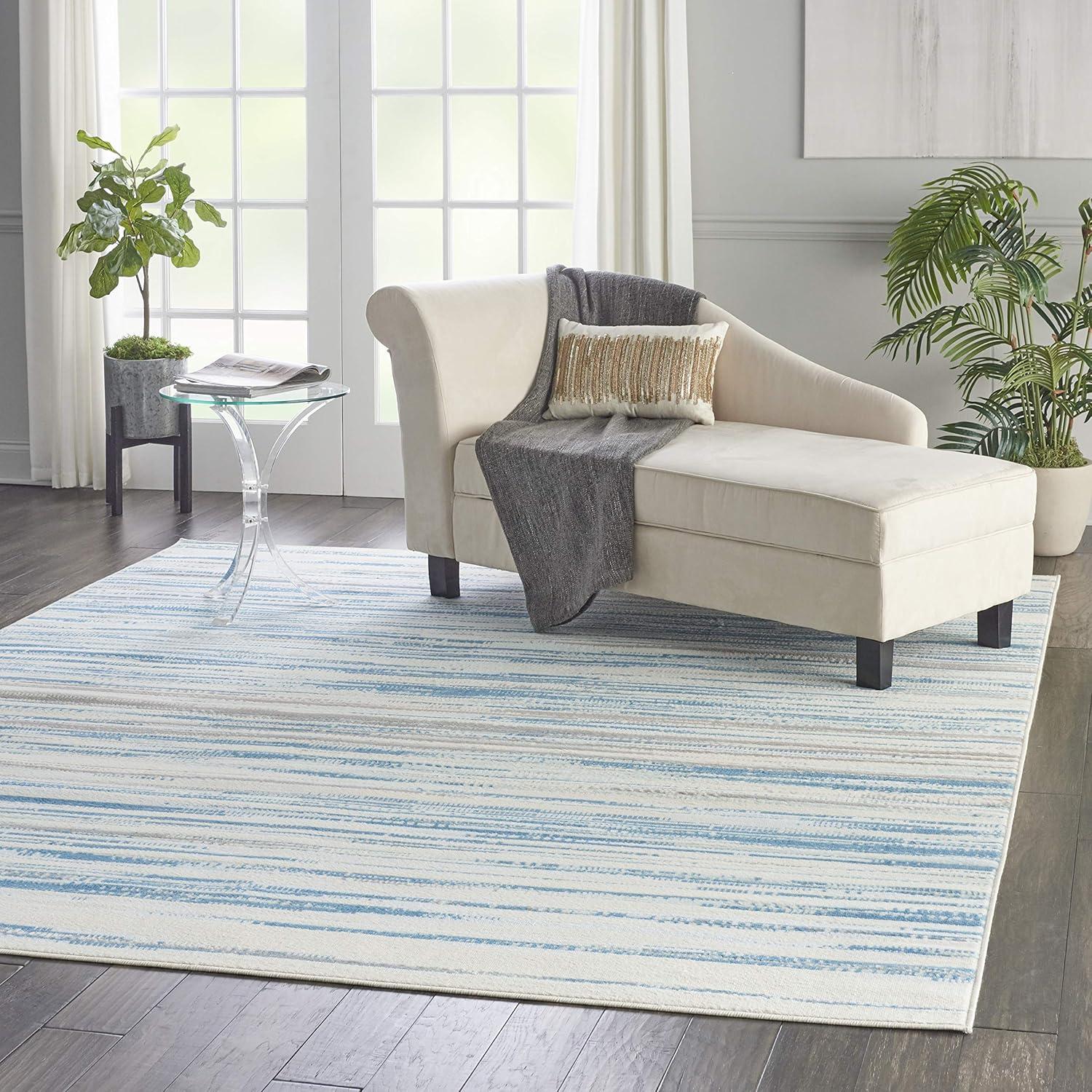 Nourison Jubilant 7'10" x 9'10" (8' x 10') Blue Area Rug Coastal Contemporary Striped by Nourison