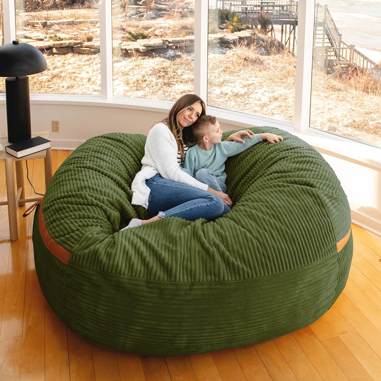 Big Joe Foam Filled Bean Bag Chair with Removable Cover, Corded Plush, Vegan Leather Accents, Medium to XXL Size