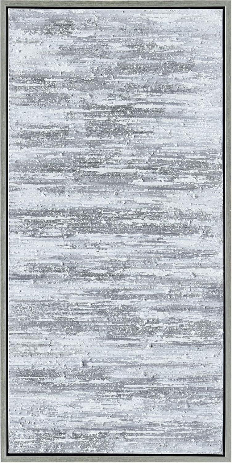 Silver Frequency Textured Hand Painted Canvas Wall Art with Silver Foil by Martin Edwards 24" x 48"